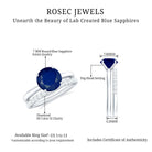 Created Blue Sapphire Solitaire Wedding Ring Set with Diamond Lab Created Blue Sapphire - ( AAAA ) - Quality - Rosec Jewels