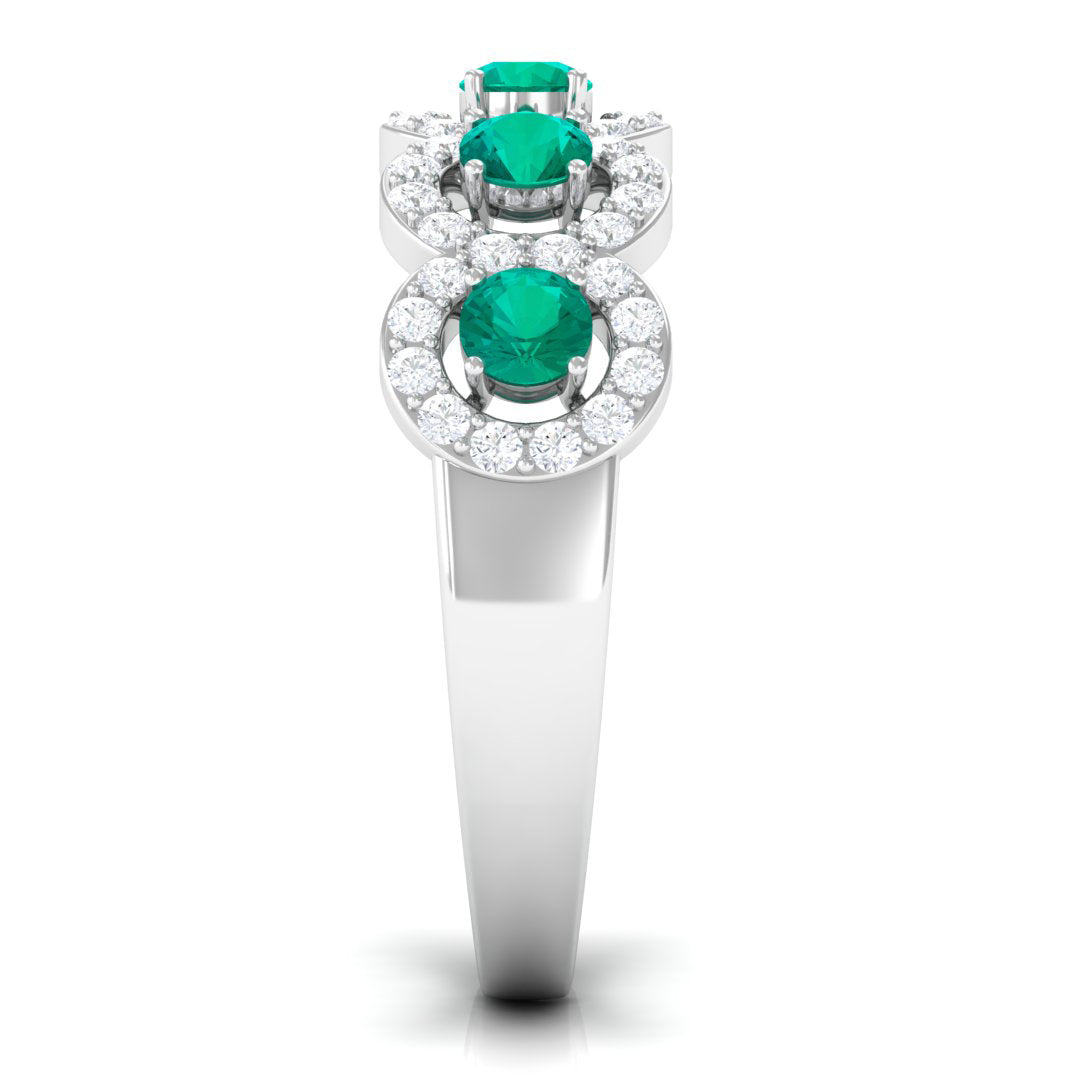 1.25 CT Round shape Emerald and Diamond Halo Classic Band Ring Emerald - ( AAA ) - Quality - Rosec Jewels