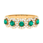 1.25 CT Round shape Emerald and Diamond Halo Classic Band Ring Emerald - ( AAA ) - Quality - Rosec Jewels