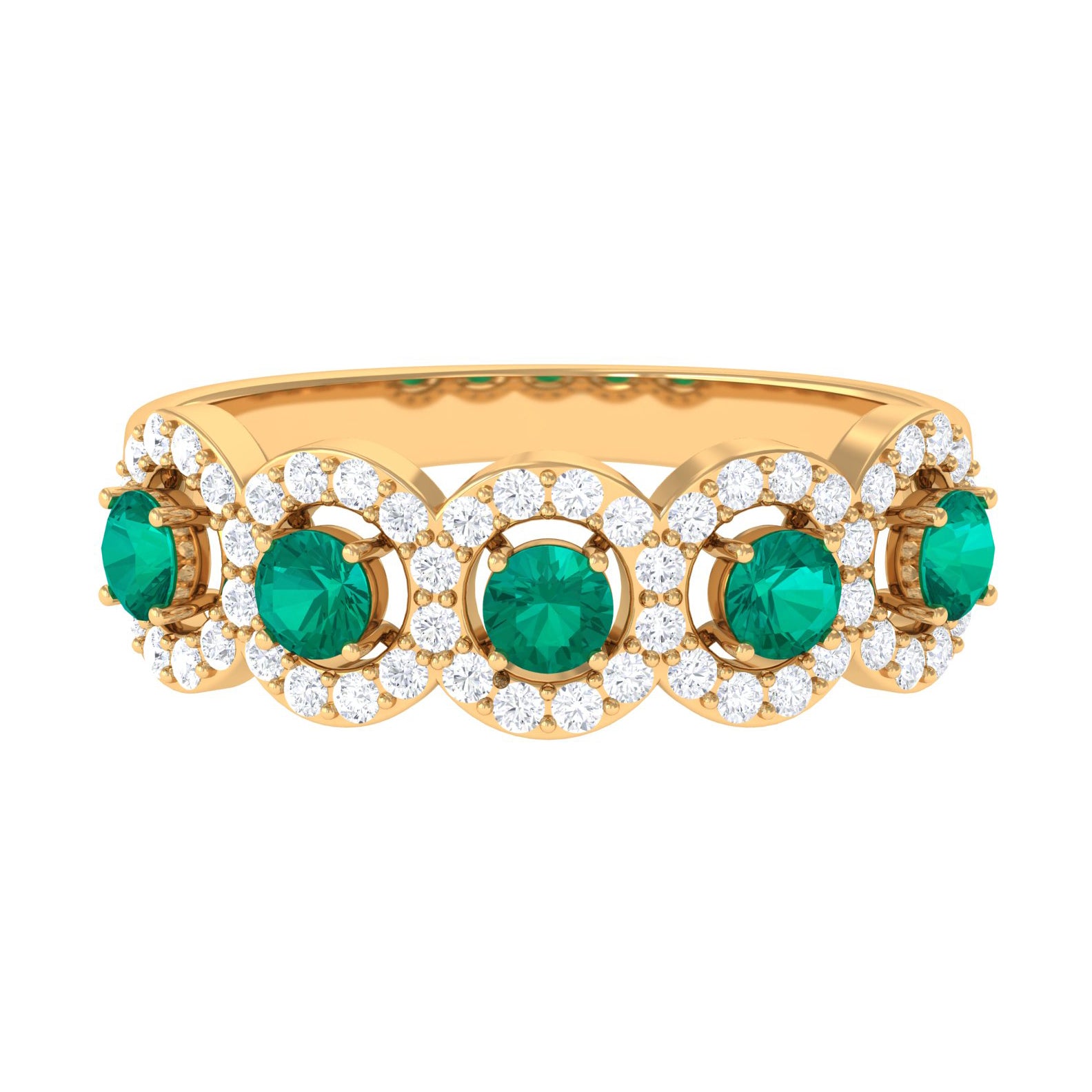 1.25 CT Round shape Emerald and Diamond Halo Classic Band Ring Emerald - ( AAA ) - Quality - Rosec Jewels