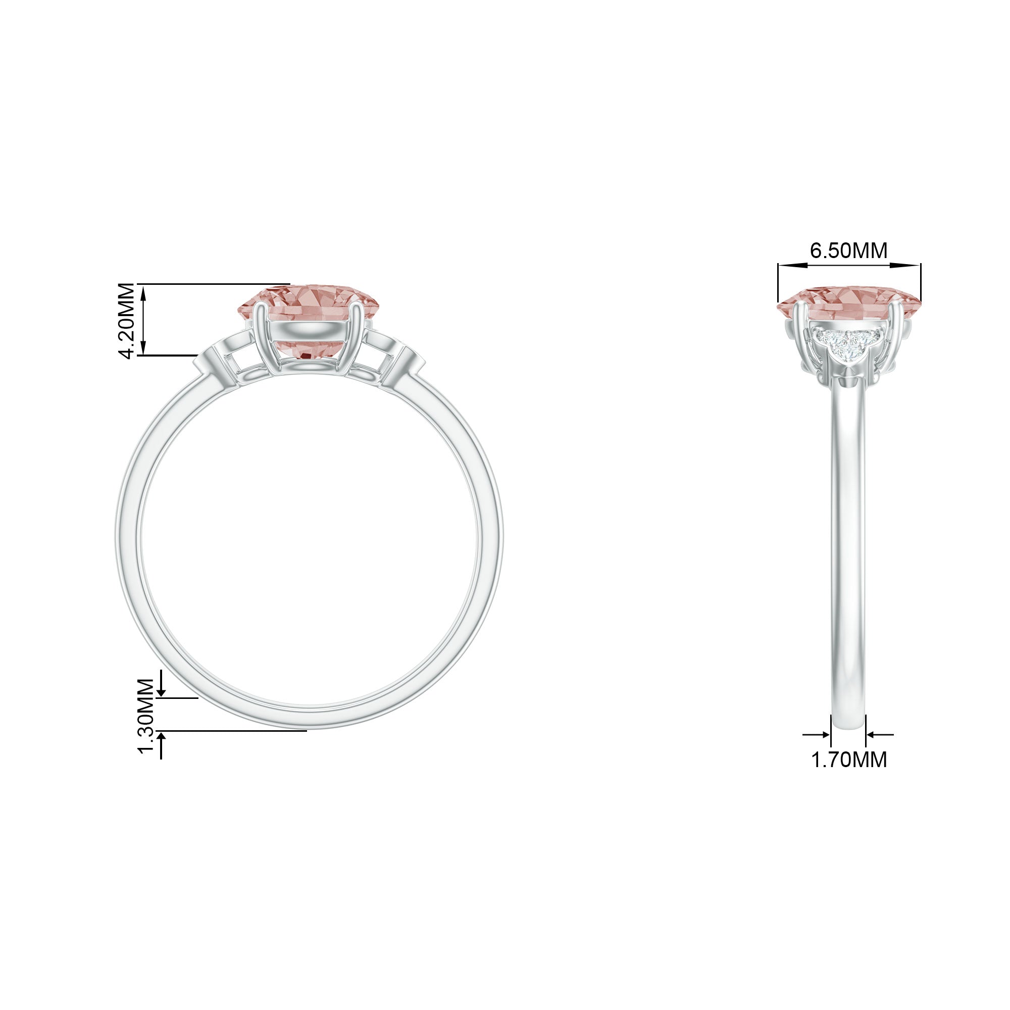 1.25 CT Round Morganite Solitaire Engagement Ring with Diamond Morganite - ( AAA ) - Quality - Rosec Jewels