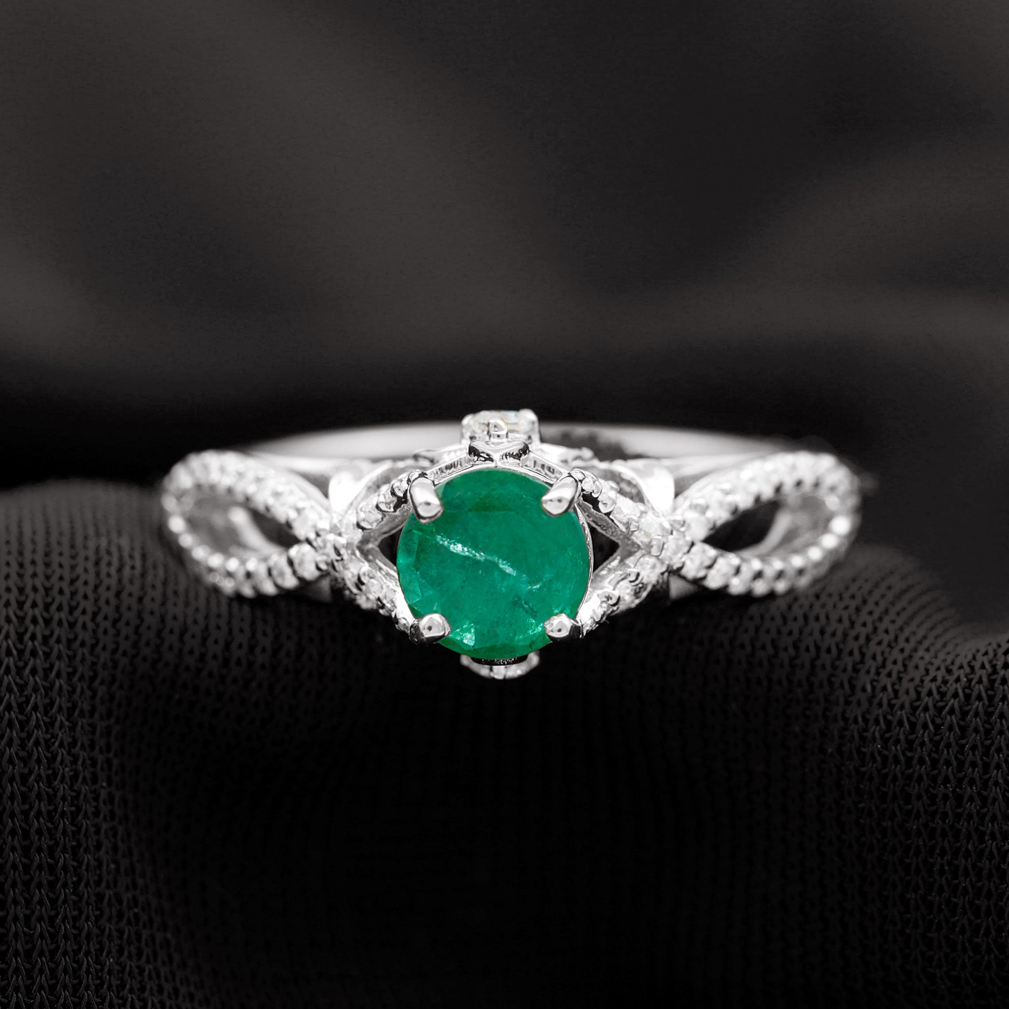 Emerald Crossover Engagement Ring with Diamond Emerald - ( AAA ) - Quality - Rosec Jewels