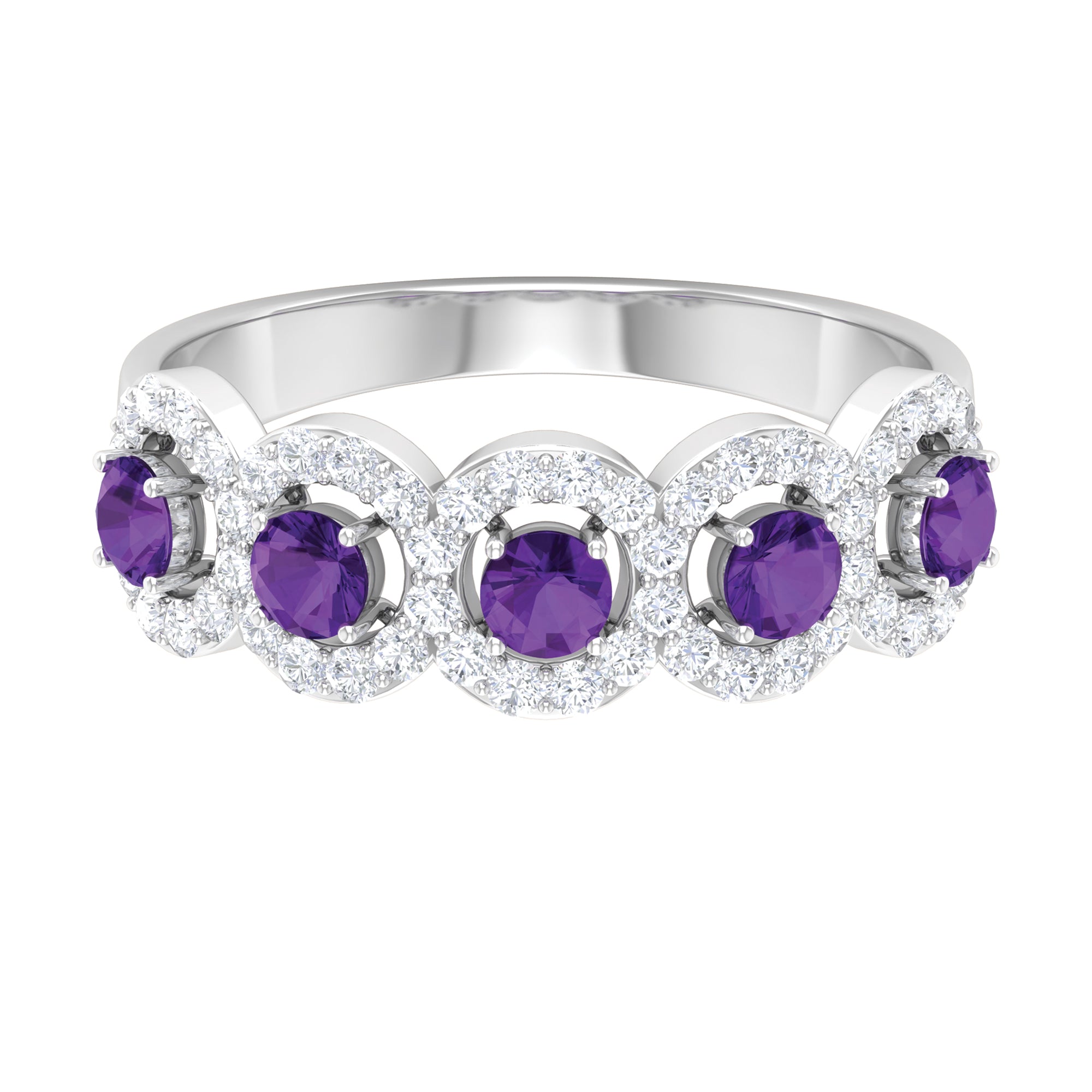 1.25 CT Classic Amethyst Half Eternity Band Ring with Diamond Halo Amethyst - ( AAA ) - Quality - Rosec Jewels