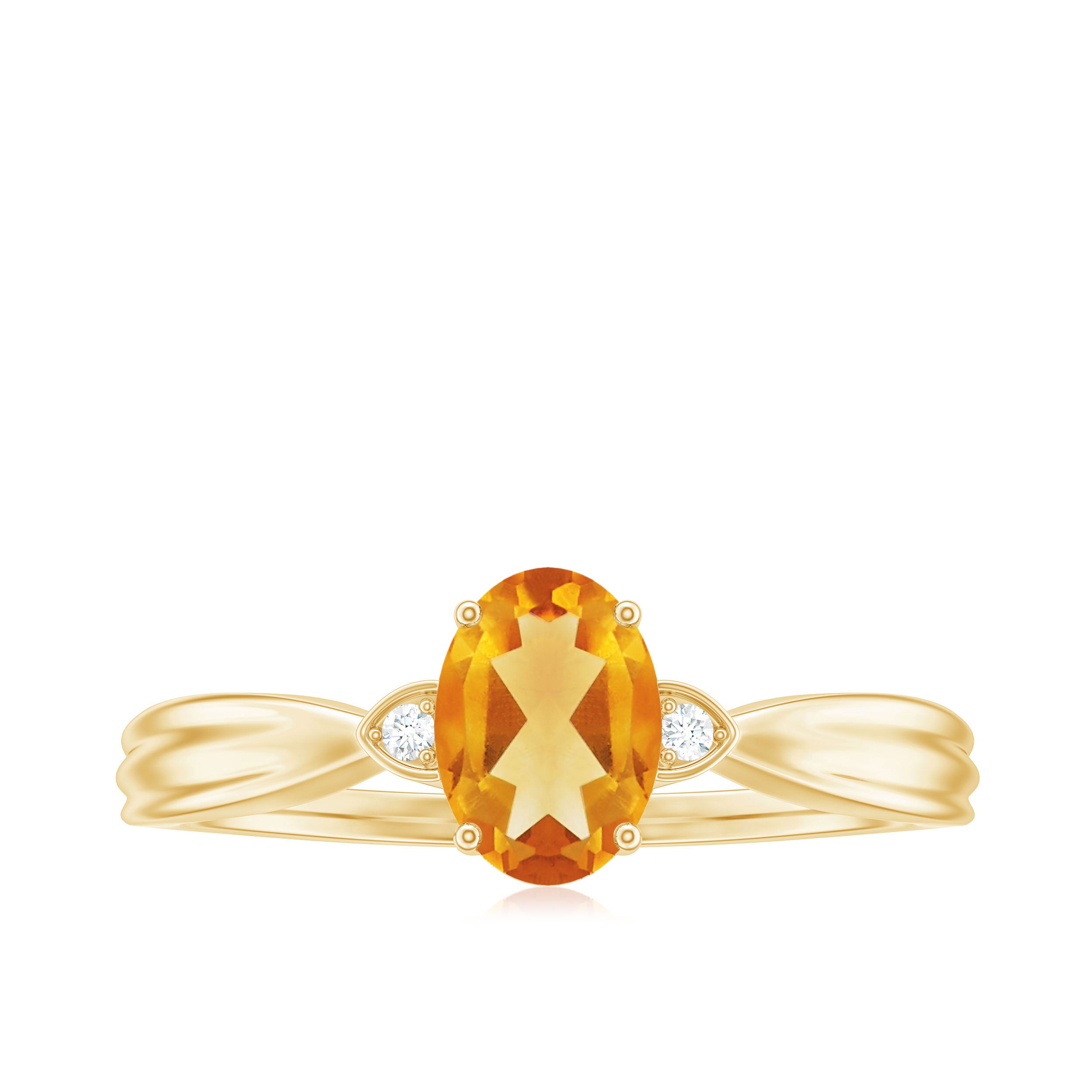 Oval Cut Real Citrine Solitaire Ring with Engraved Details Citrine - ( AAA ) - Quality - Rosec Jewels