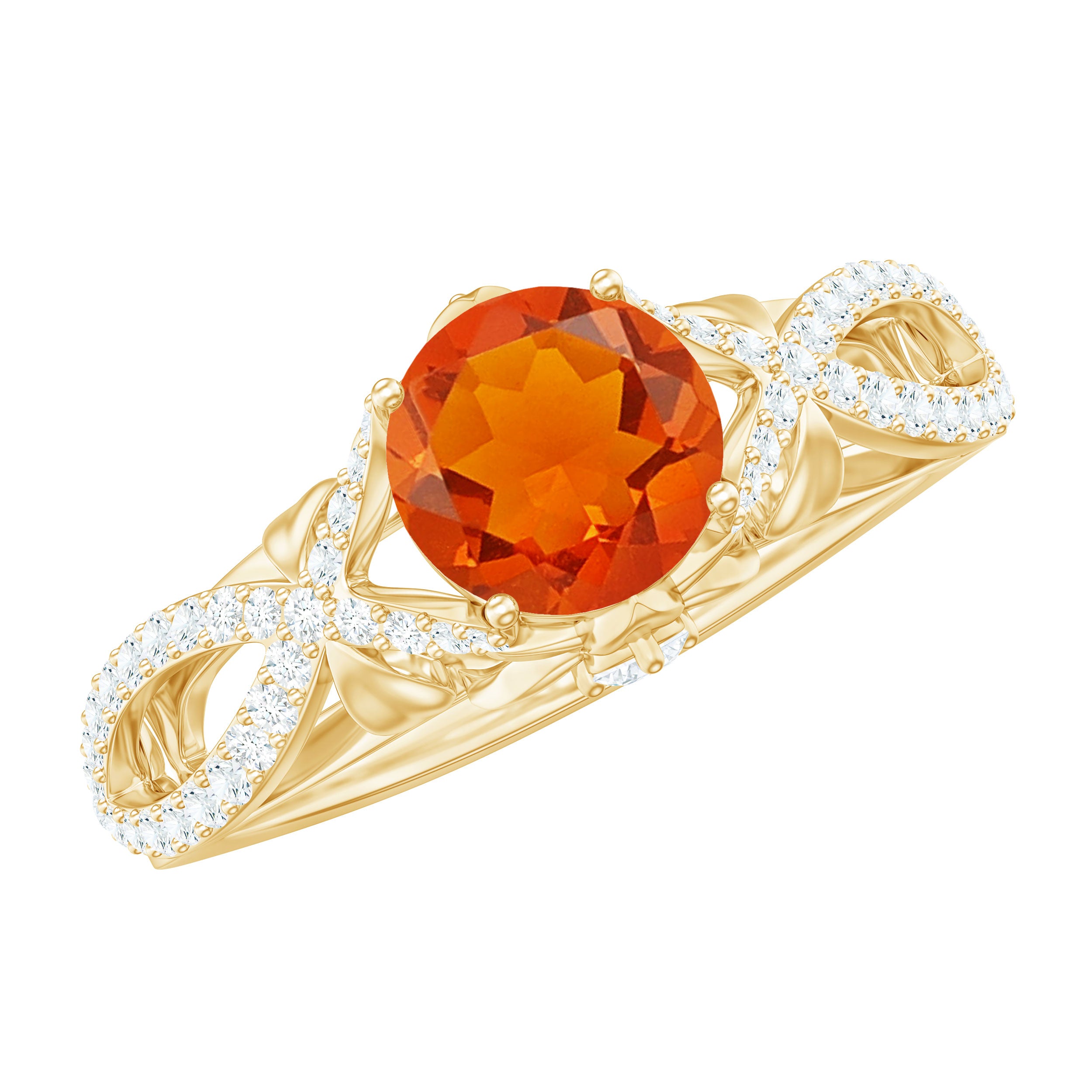 1 CT Fire Opal Crossover Engagement Ring with Diamond Fire Opal - ( AAA ) - Quality - Rosec Jewels