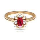 Flower Vintage Ruby Engagement Ring with Diamond Ruby - ( AAA ) - Quality - Rosec Jewels