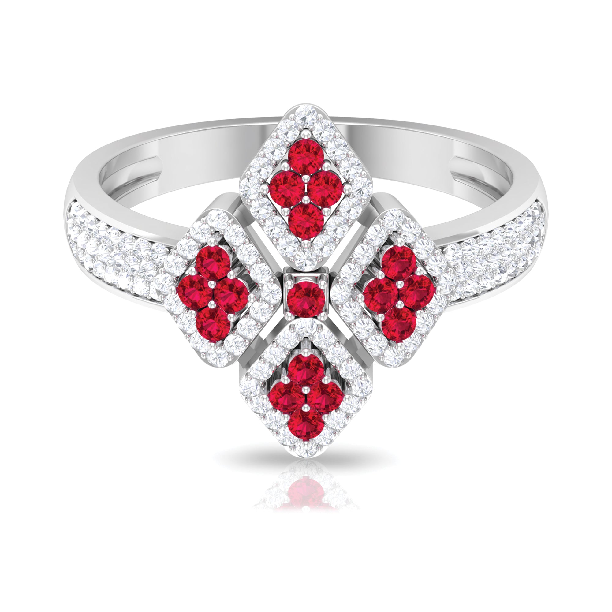 Ruby and Diamond Statement Engagement Ring Ruby - ( AAA ) - Quality - Rosec Jewels