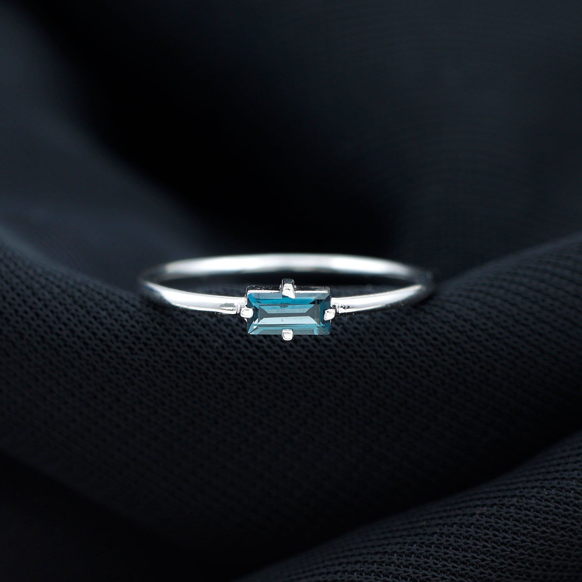 Baguette Cut London Blue Topaz East West Solitaire Ring London Blue Topaz - ( AAA ) - Quality - Rosec Jewels