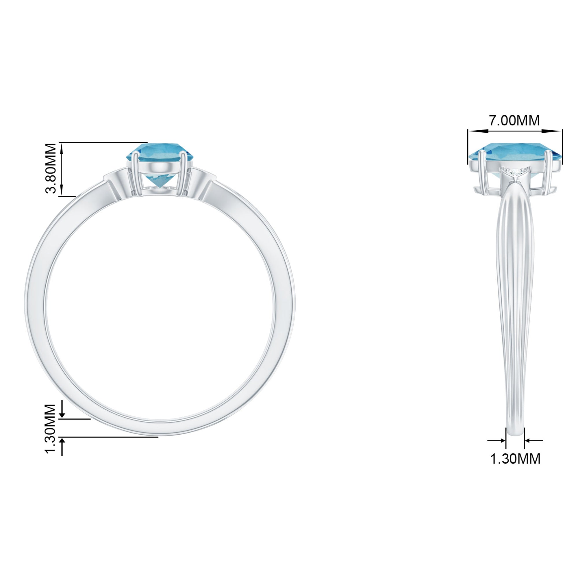 Oval Cut Real Aquamarine Solitaire Ring with Diamond Aquamarine - ( AAA ) - Quality - Rosec Jewels