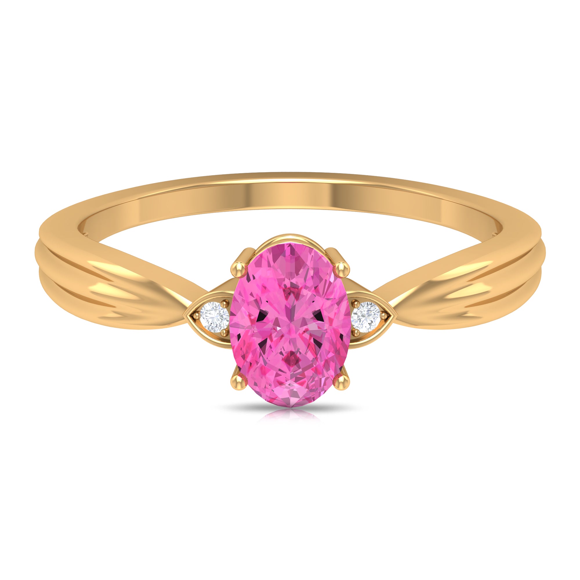 Oval Cut Pink Sapphire Solitaire Ring with Diamond Pink Sapphire - ( AAA ) - Quality - Rosec Jewels