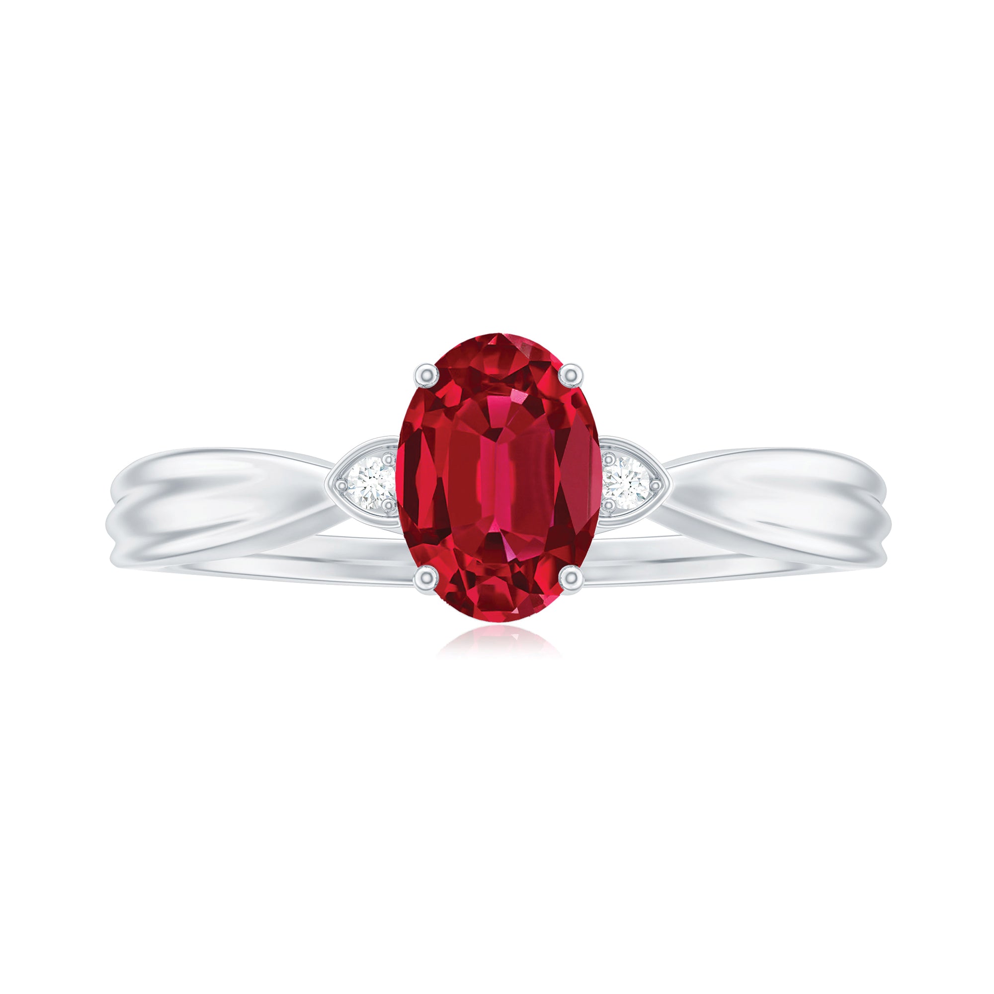 Oval Cut Lab Grown Ruby Solitaire Ring with Diamond Lab Created Ruby - ( AAAA ) - Quality - Rosec Jewels