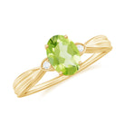 Oval Cut Peridot Solitaire Ring with Diamond Peridot - ( AAA ) - Quality - Rosec Jewels