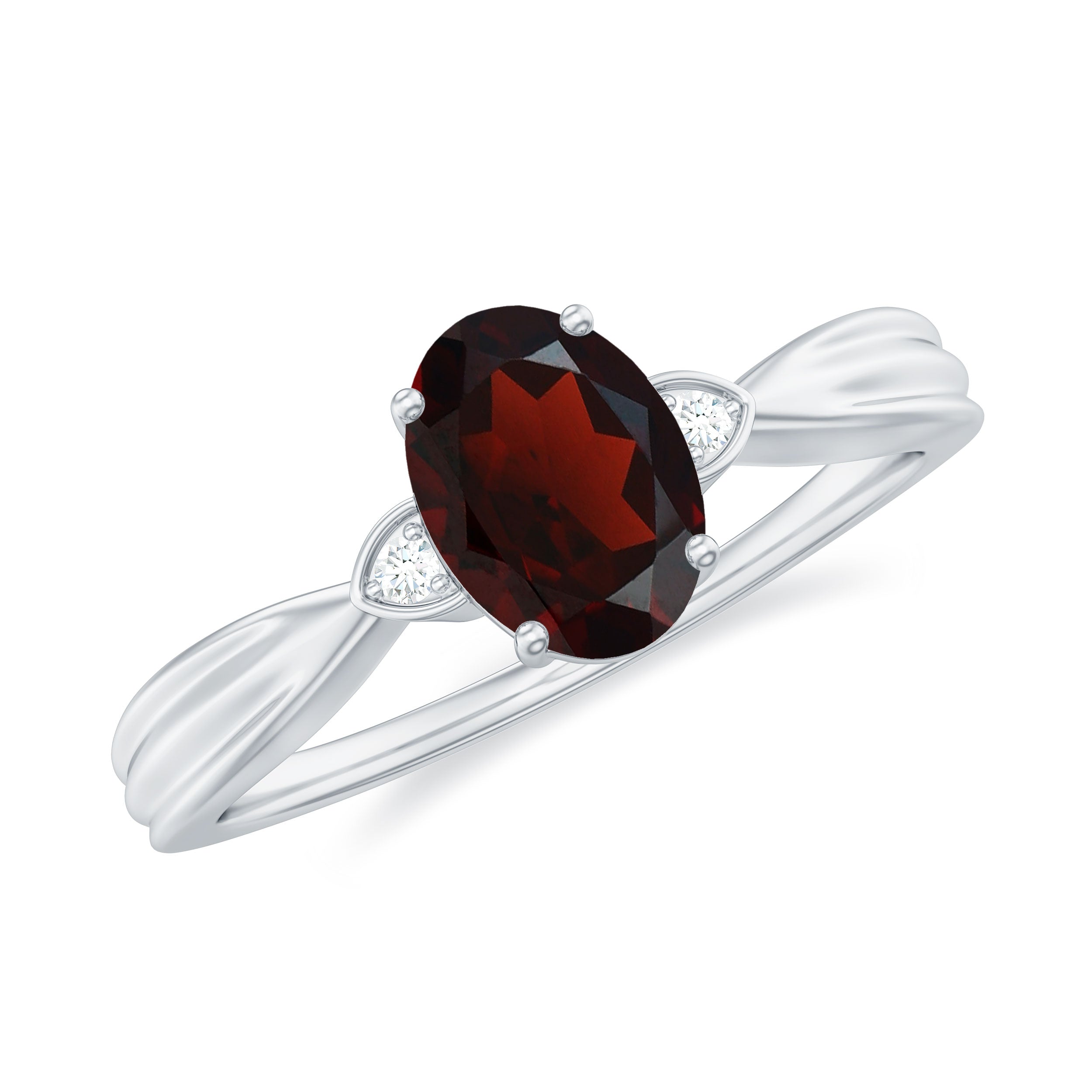 Oval Cut Garnet Solitaire Ring with Diamond Garnet - ( AAA ) - Quality - Rosec Jewels