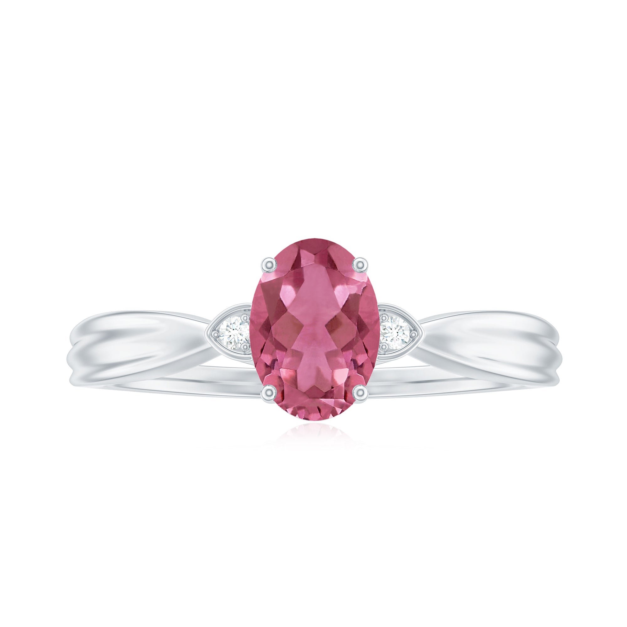 Oval Shape Pink Tourmaline Solitaire Ring with Diamond Pink Tourmaline - ( AAA ) - Quality - Rosec Jewels