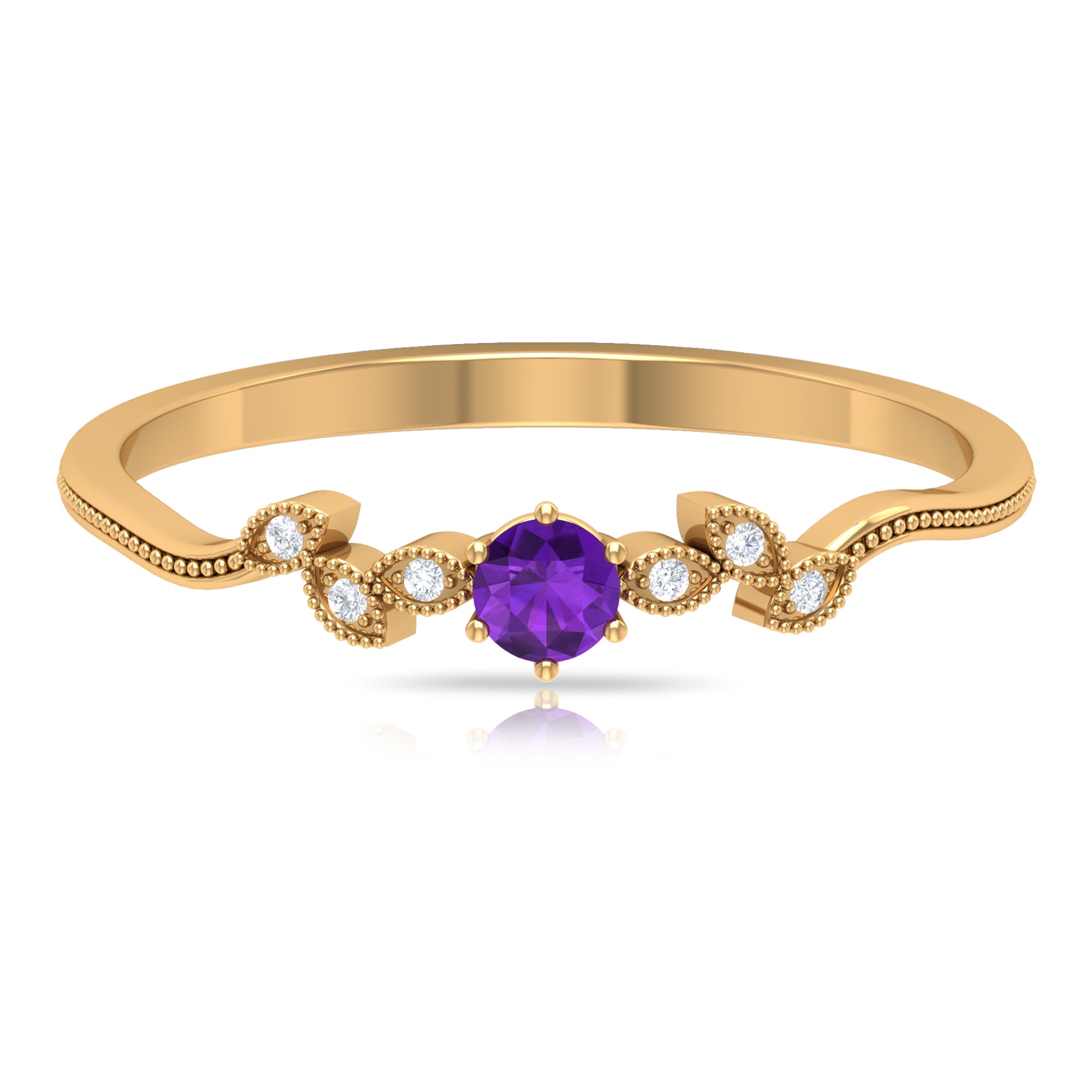 Amethyst and Diamond Leaf Branch Promise Ring Amethyst - ( AAA ) - Quality - Rosec Jewels