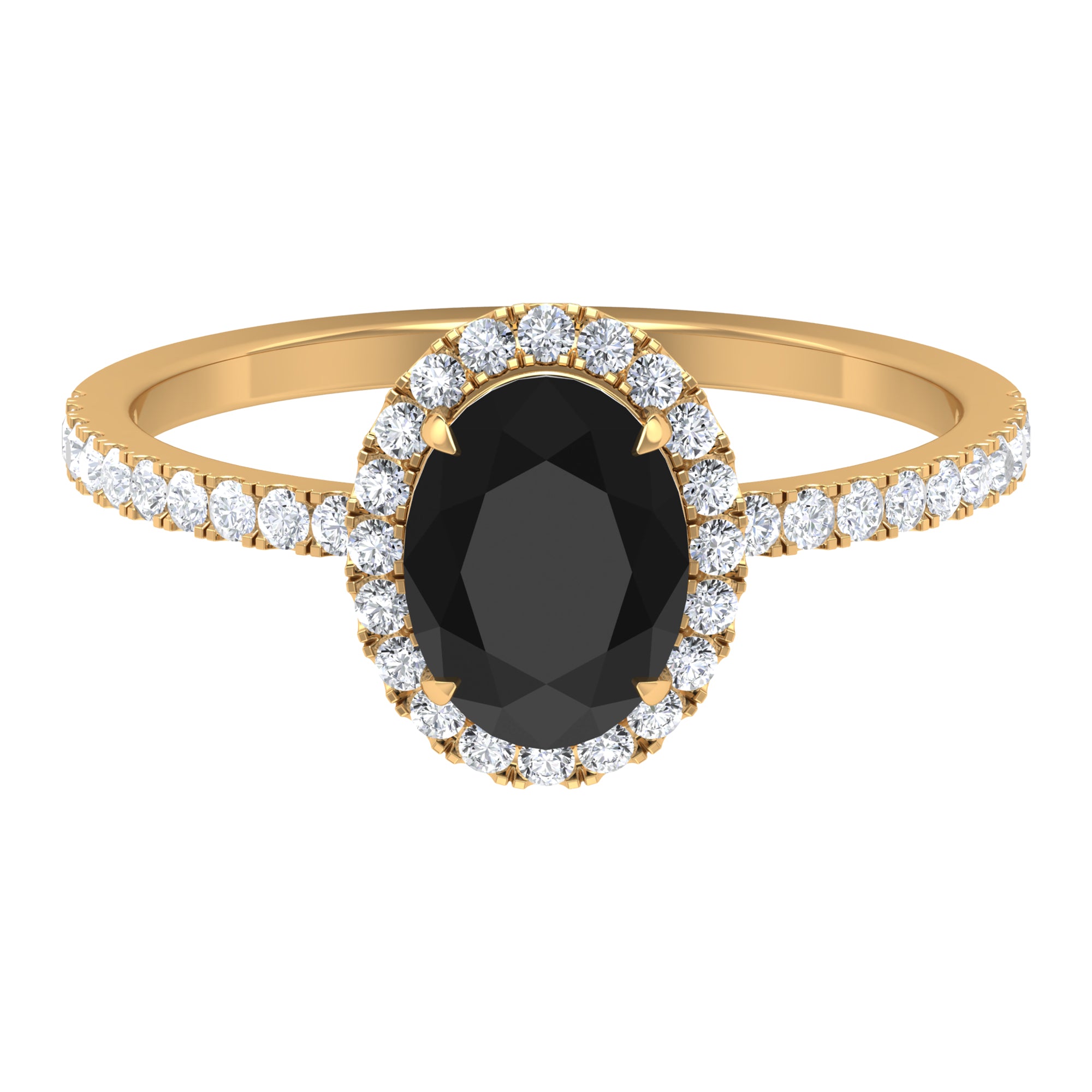 Oval Black Onyx Engagement Ring with Diamond Halo Black Onyx - ( AAA ) - Quality - Rosec Jewels