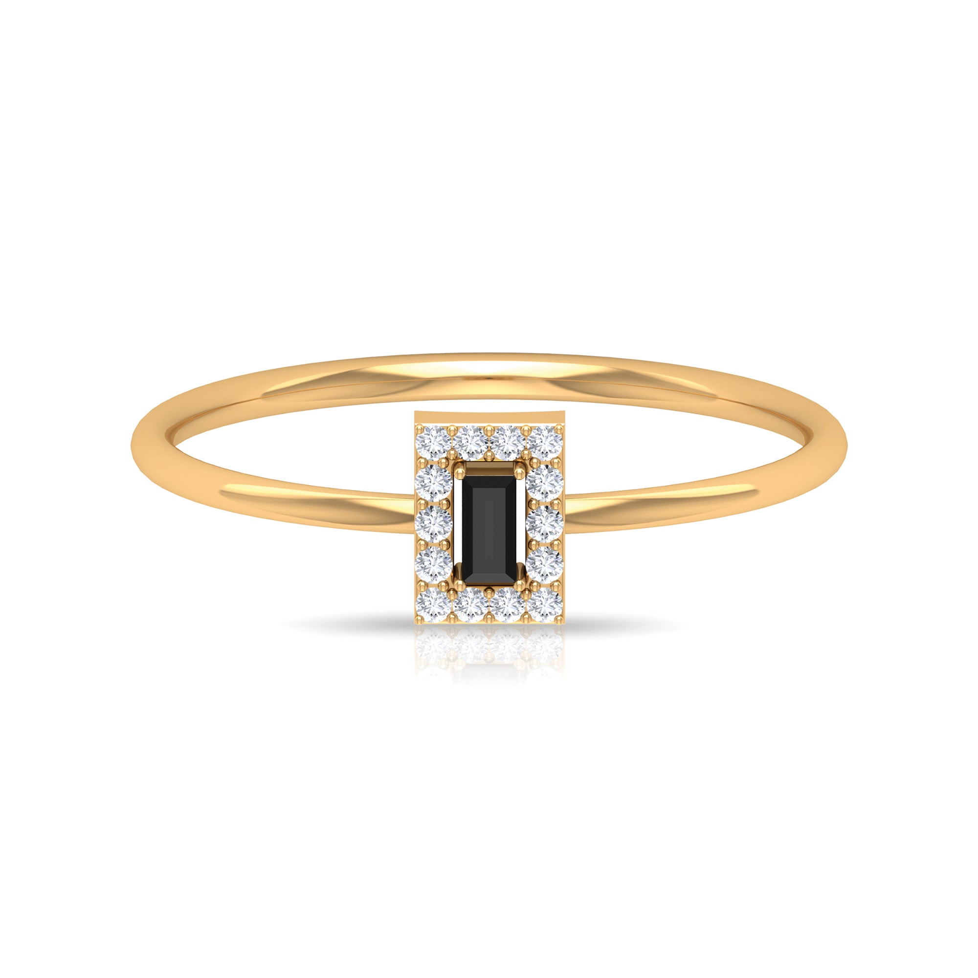 Baguette Black Onyx Dainty Promise Ring with Diamond Black Onyx - ( AAA ) - Quality - Rosec Jewels