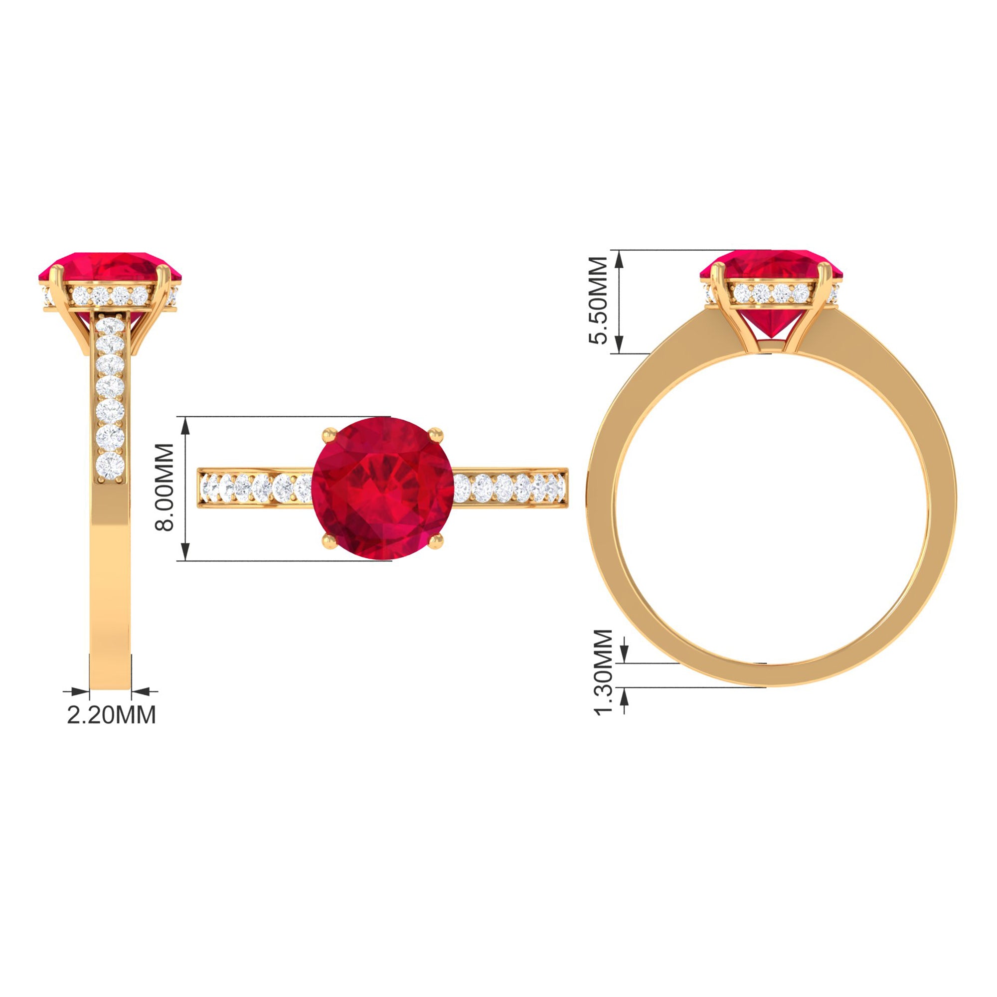 Lab Grown Ruby Simple Solitaire Engagement Ring with Diamond Lab Created Ruby - ( AAAA ) - Quality - Rosec Jewels