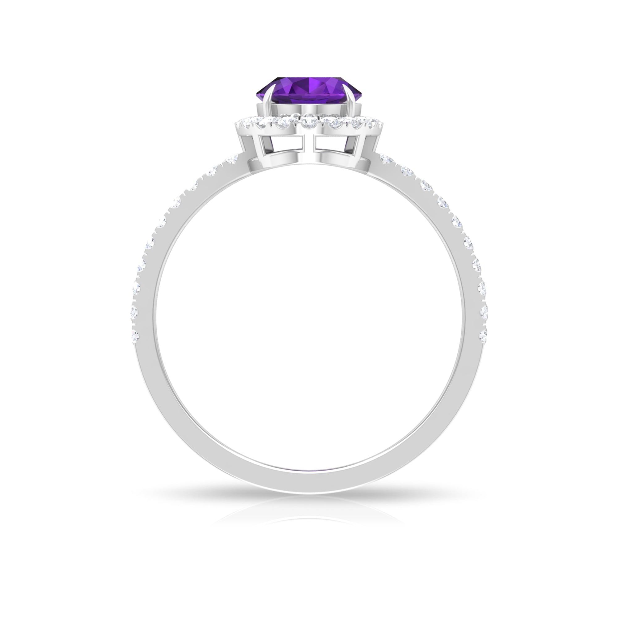 Oval Amethyst Halo Engagement Ring with Diamond Amethyst - ( AAA ) - Quality - Rosec Jewels