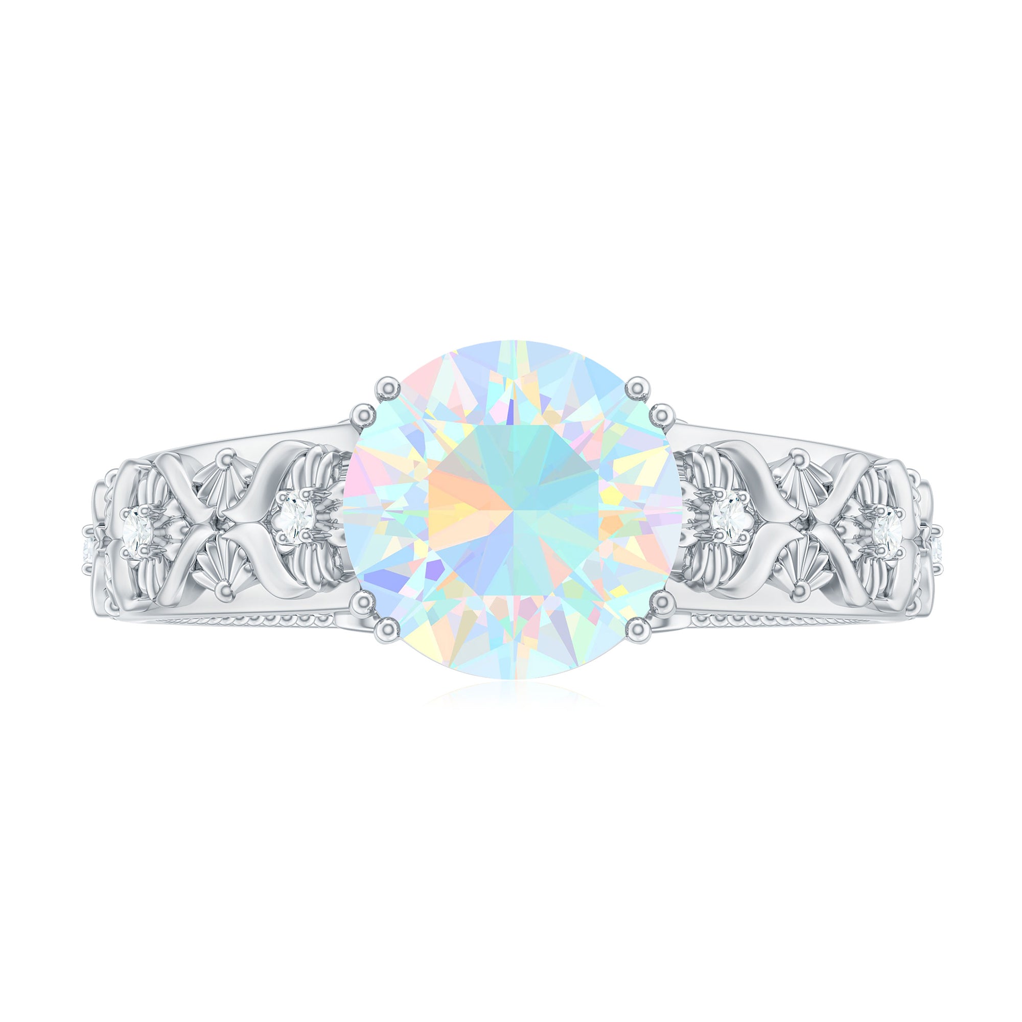 2 CT Vintage Style Solitaire Ethiopian Opal Flower Ring with Diamond Ethiopian Opal - ( AAA ) - Quality - Rosec Jewels