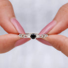 0.50 CT Black Spinel Solitaire Ring with Diamond and Cutout Details Black Spinel - ( AAA ) - Quality - Rosec Jewels