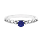 Round Created Blue Sapphire and Diamond Designer Promise Ring Lab Created Blue Sapphire - ( AAAA ) - Quality - Rosec Jewels