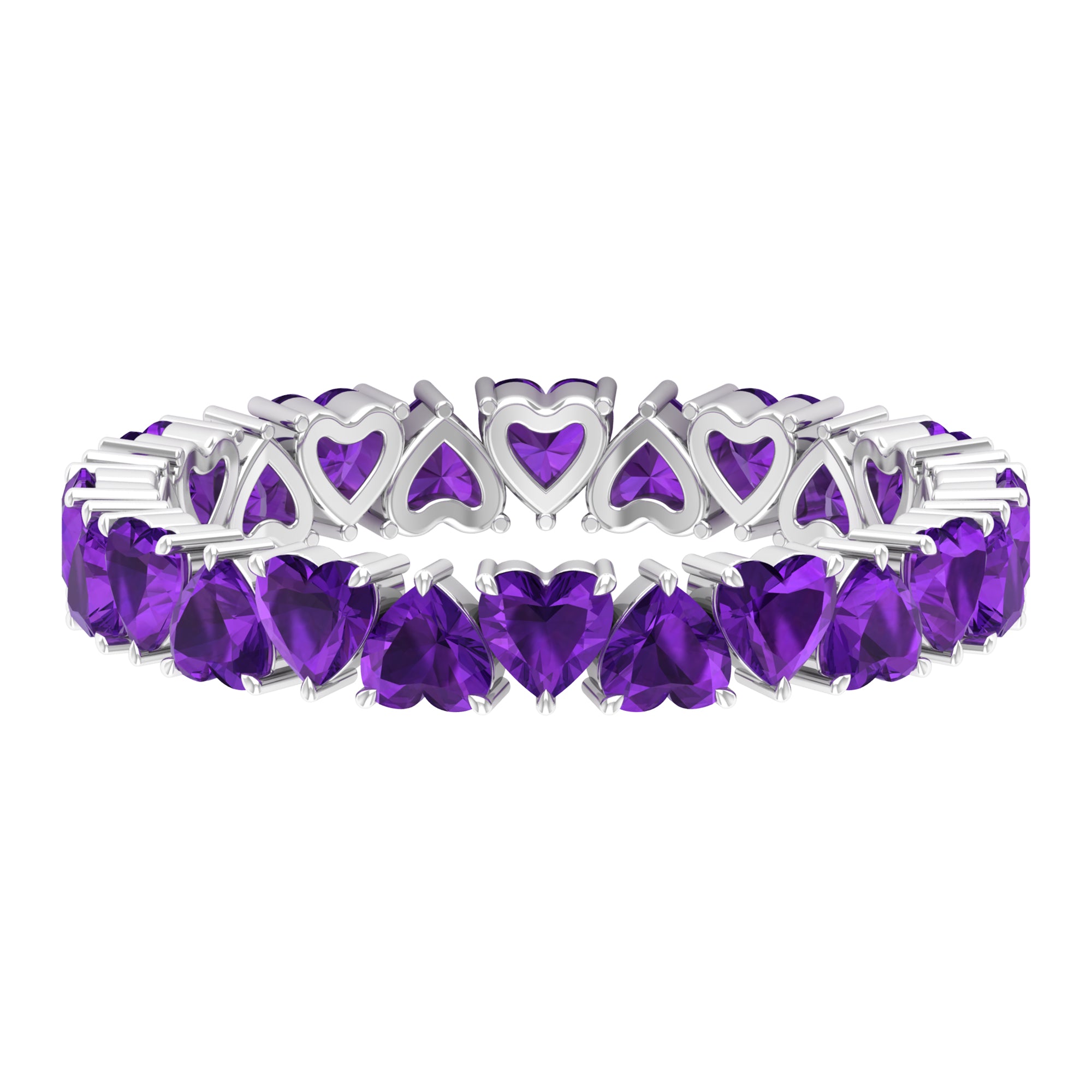 February Birthstone Amethyst Heart Eternity Ring in Gold Amethyst - ( AAA ) - Quality - Rosec Jewels