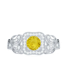 Yellow Sapphire Vintage Engagement Ring with Diamond Halo Yellow Sapphire - ( AAA ) - Quality - Rosec Jewels