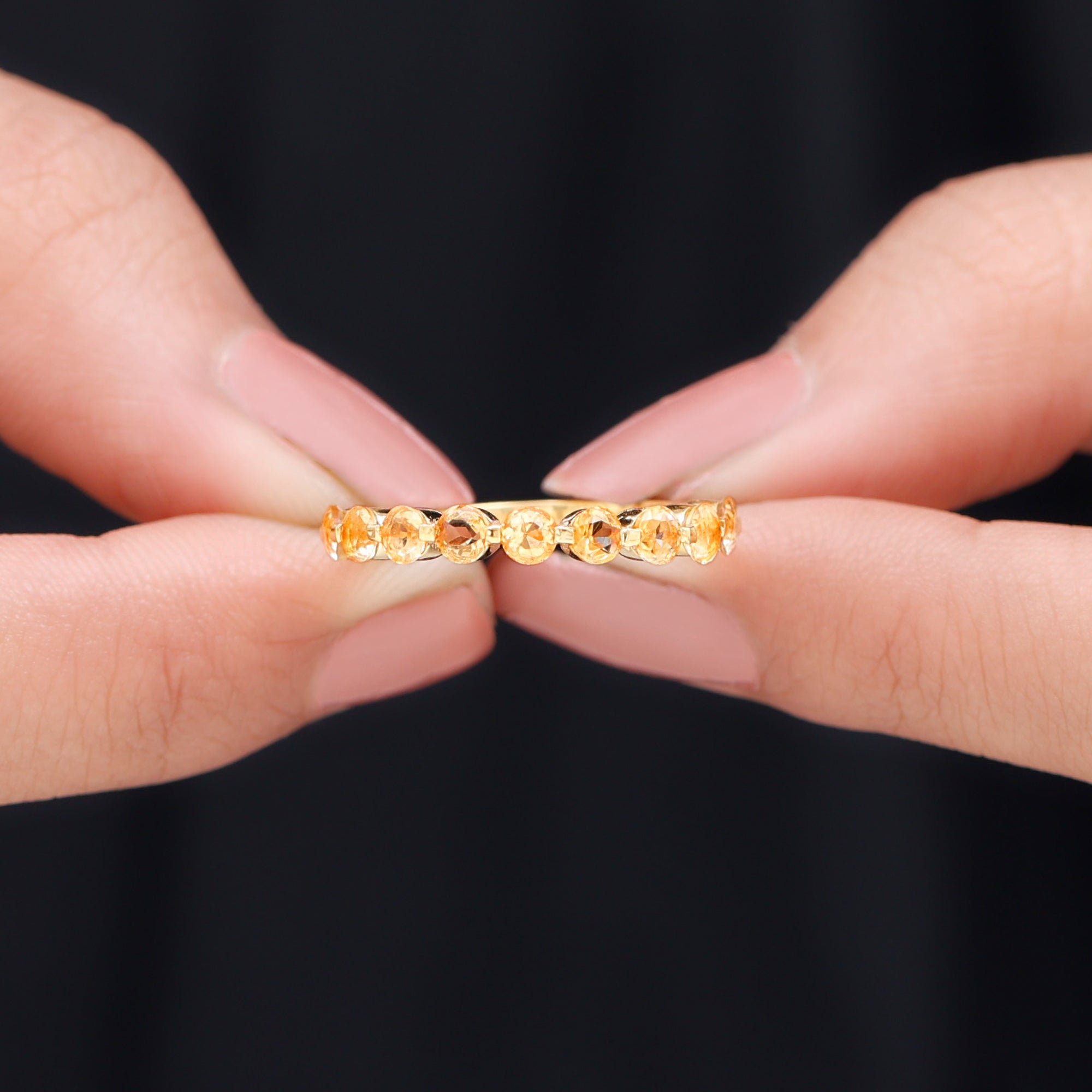 Simple Round Citrine Half Eternity Band Ring Citrine - ( AAA ) - Quality - Rosec Jewels