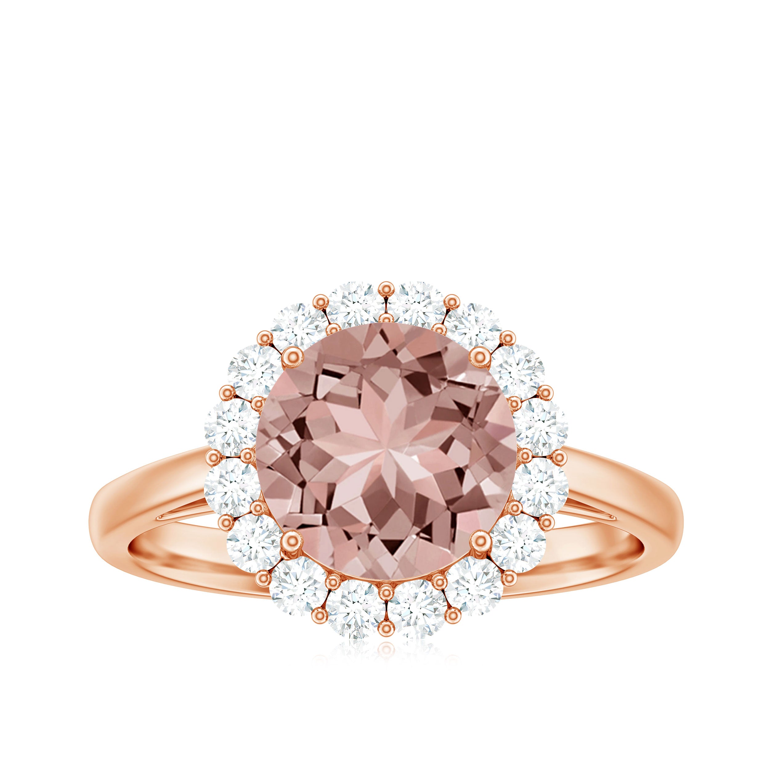 2.50 CT Round Shape Morganite and Diamond Engagement Ring Morganite - ( AAA ) - Quality - Rosec Jewels