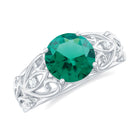 Antique Style Lab Grown Emerald and Diamond Solitaire Ring Lab Created Emerald - ( AAAA ) - Quality - Rosec Jewels