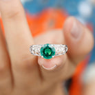 Antique Style Lab Grown Emerald and Diamond Solitaire Ring Lab Created Emerald - ( AAAA ) - Quality - Rosec Jewels