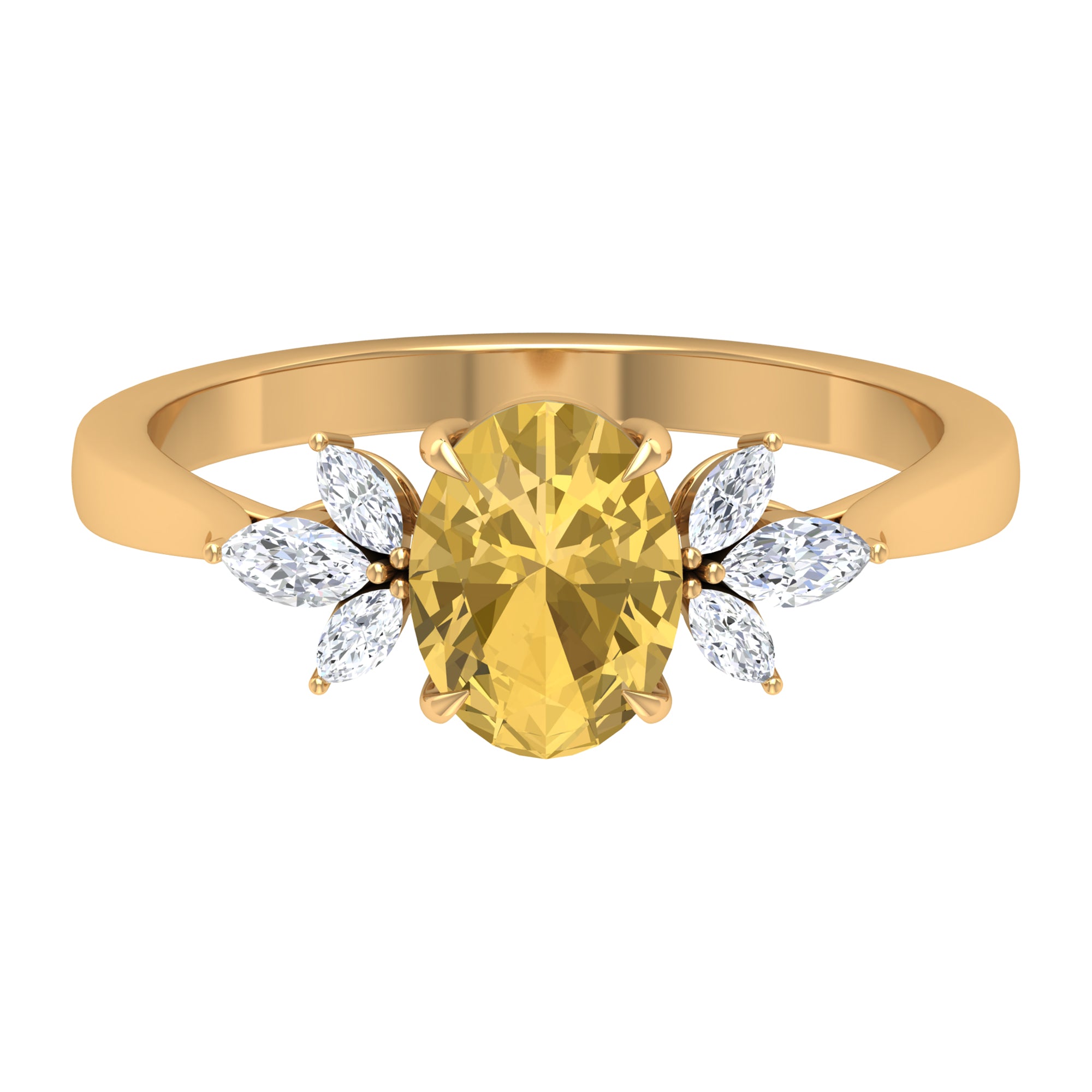 Claw Set Oval Citrine Solitaire Ring with Marquise Diamond Trio Citrine - ( AAA ) - Quality - Rosec Jewels