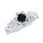 Flower Inspired Created Black Diamond and Diamond Engagement Ring Lab Created Black Diamond - ( AAAA ) - Quality - Rosec Jewels