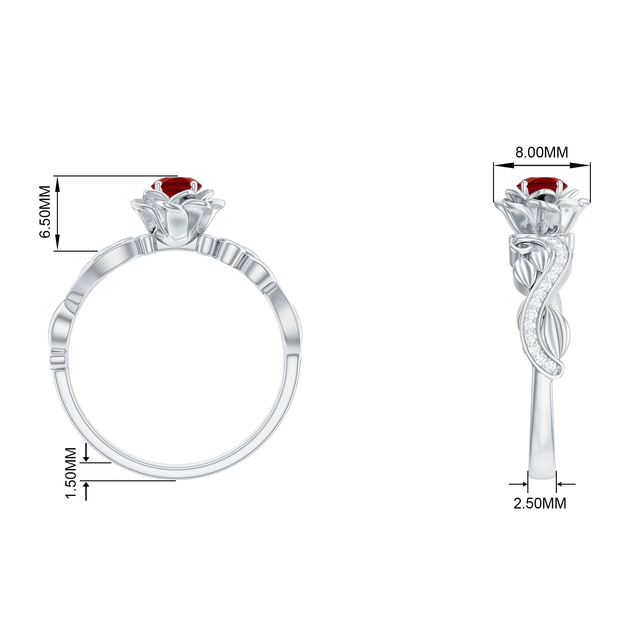 Flower Inspired Created Ruby and Diamond Engagement Ring Lab Created Ruby - ( AAAA ) - Quality - Rosec Jewels