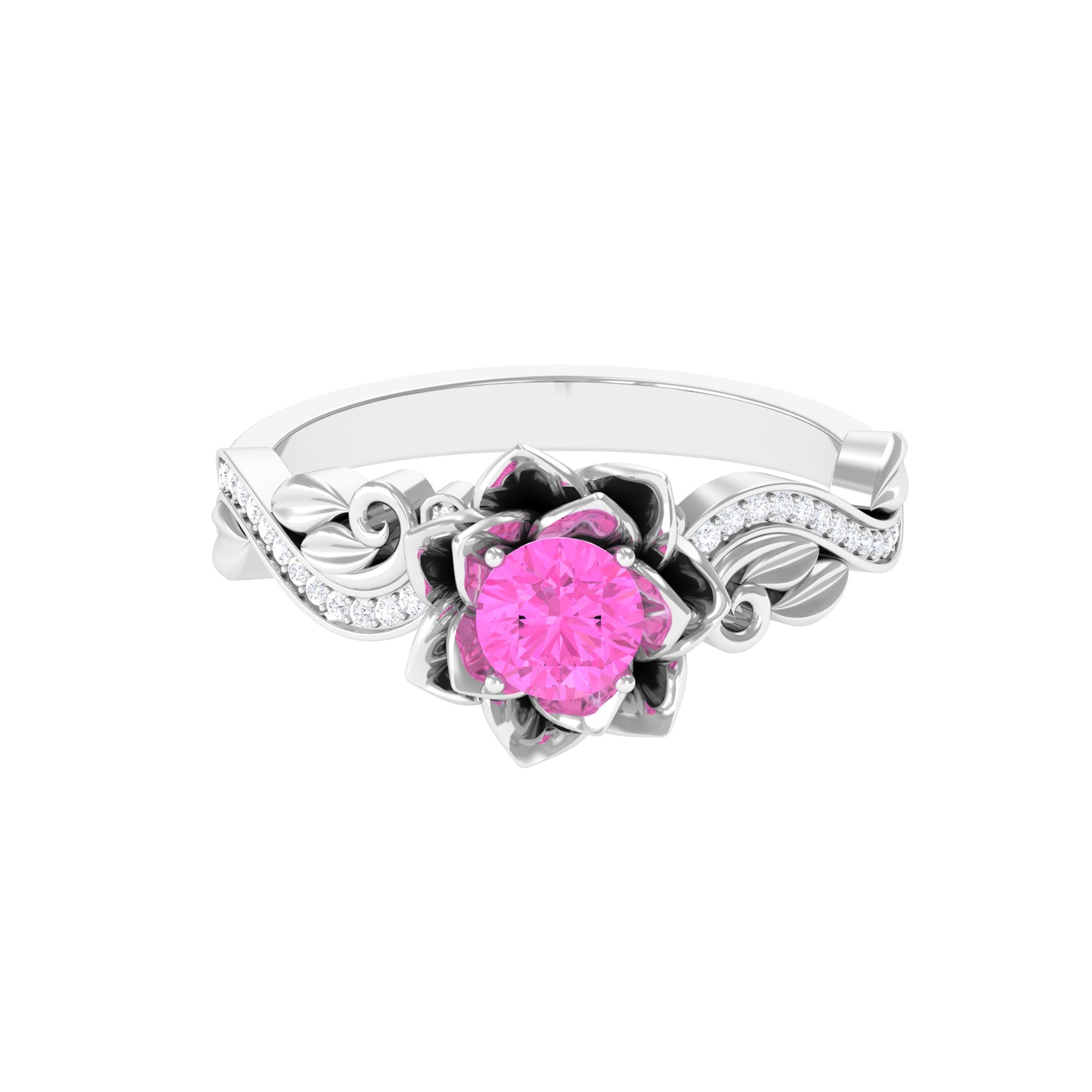 Flower Inspired Pink Sapphire and Diamond Engagement Ring Pink Sapphire - ( AAA ) - Quality - Rosec Jewels