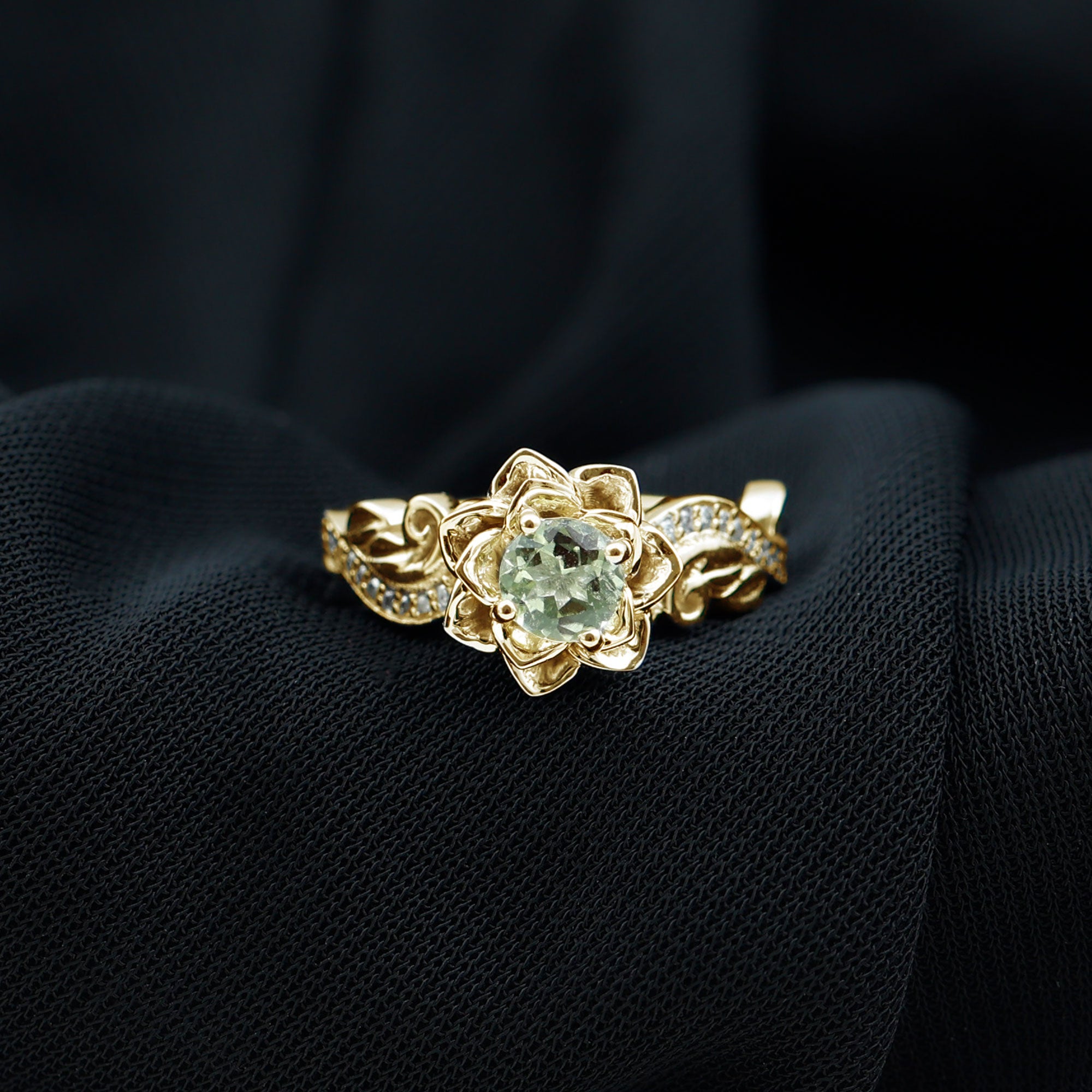 Flower Inspired Peridot and Diamond Engagement Ring Peridot - ( AAA ) - Quality - Rosec Jewels