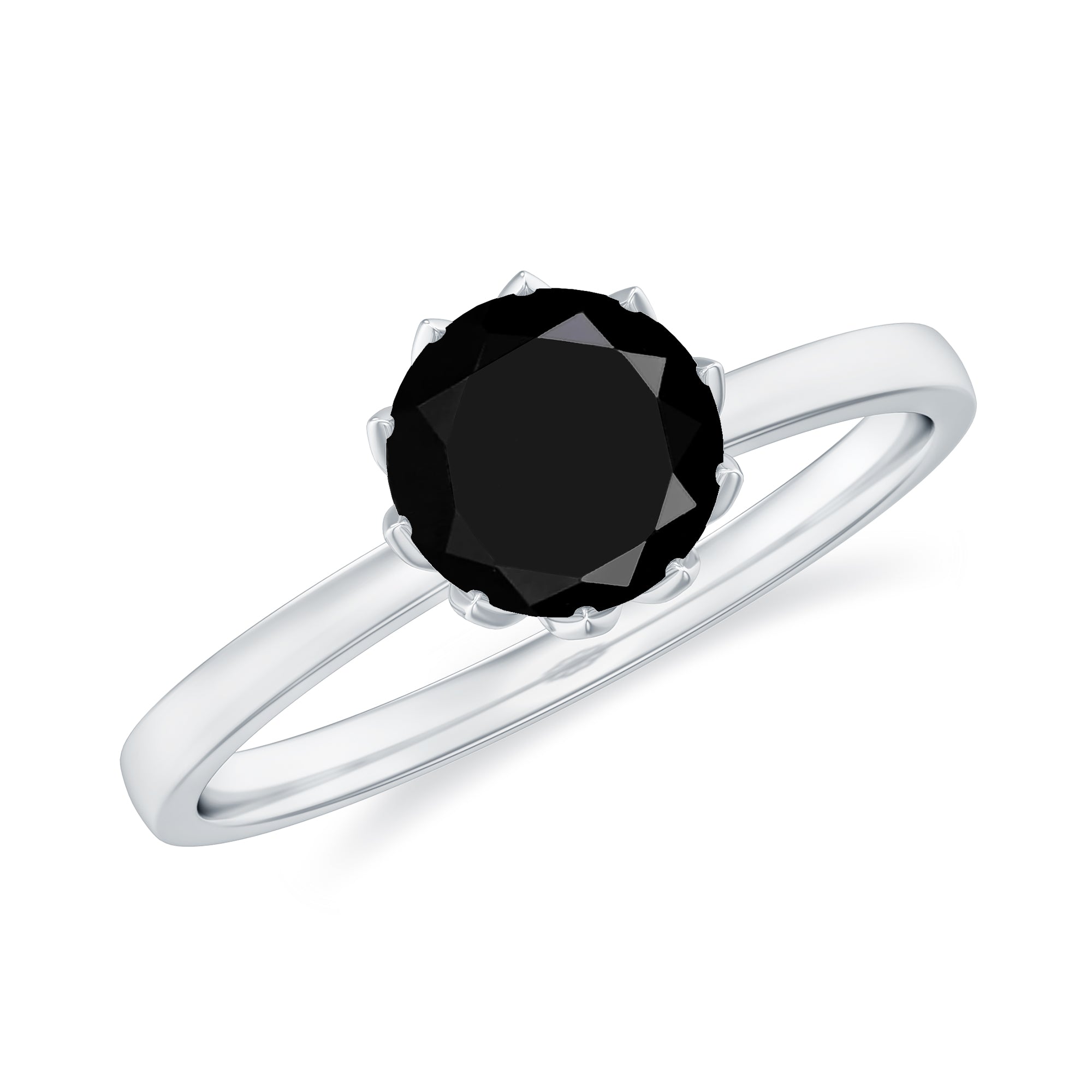 1 CT Real Black Diamond Solitaire Ring in Lotus Basket Setting Black Diamond - ( AAA ) - Quality - Rosec Jewels