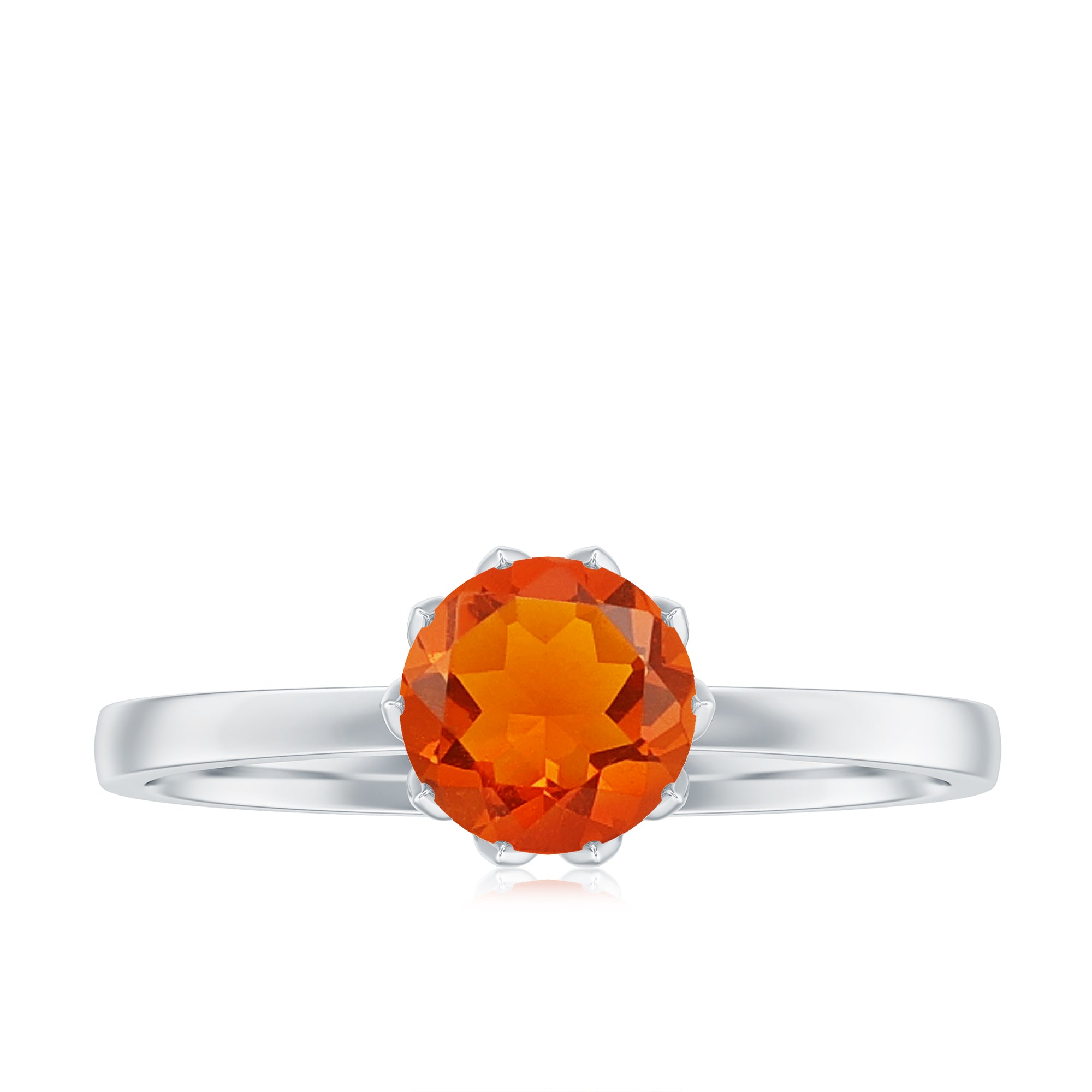 6 MM Round Fire Opal Solitaire Ring in Lotus Basket Setting Fire Opal - ( AAA ) - Quality - Rosec Jewels