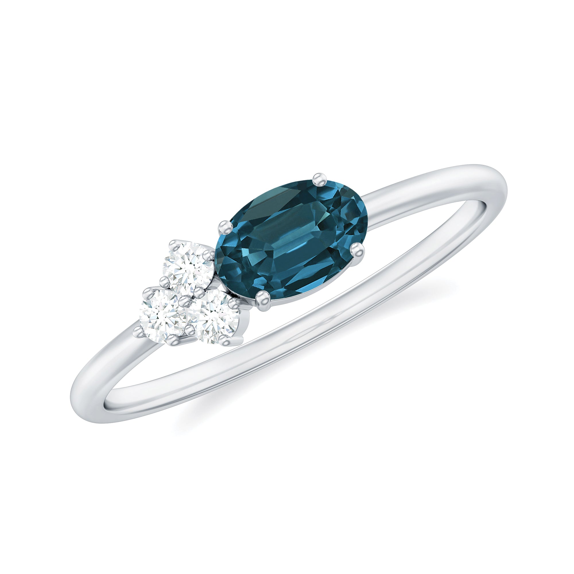 1/2 CT Oval Cut London Blue Topaz Promise Ring with Diamond Trio London Blue Topaz - ( AAA ) - Quality - Rosec Jewels