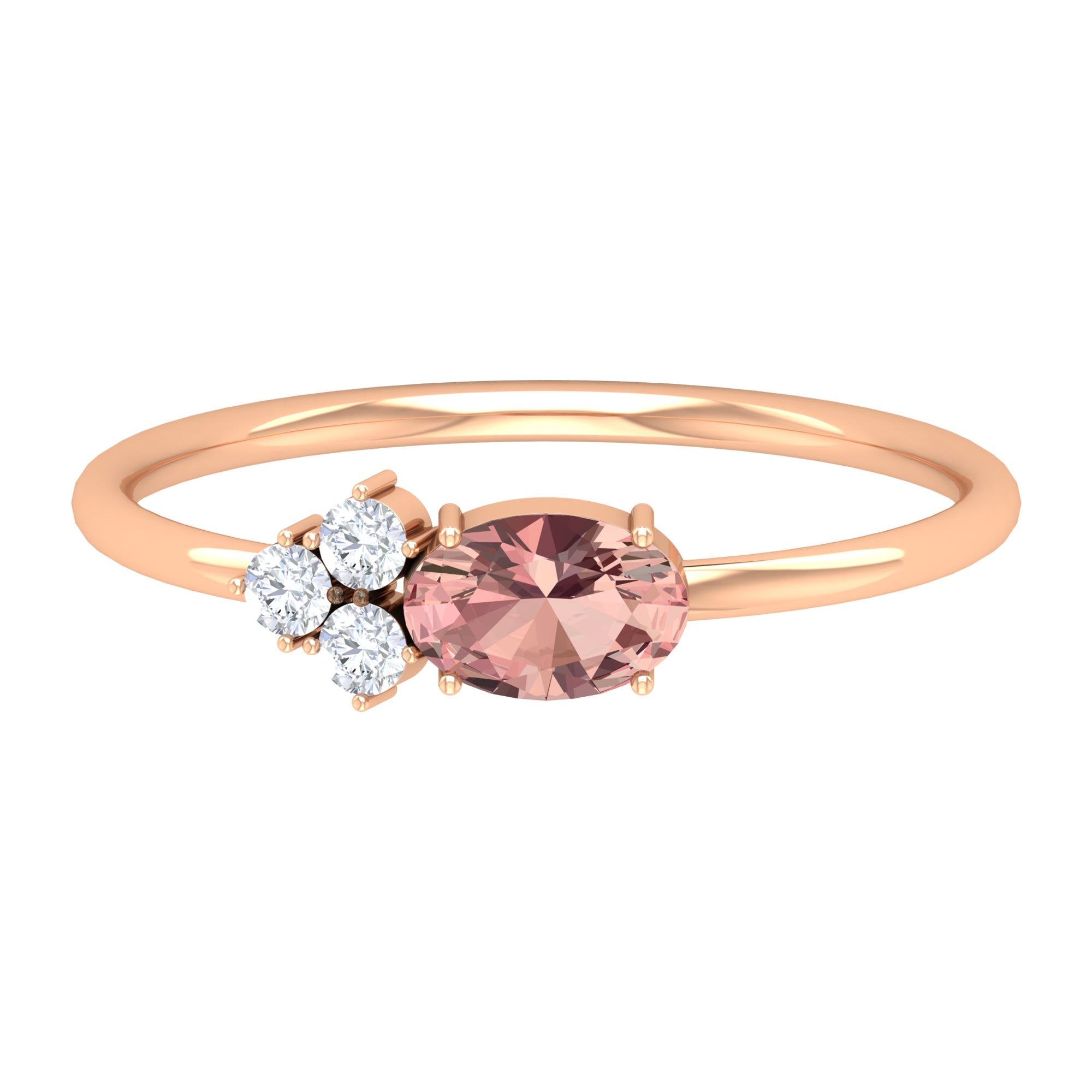 1/2 CT Oval Cut Morganite Promise Ring with Diamond Trio Morganite - ( AAA ) - Quality - Rosec Jewels