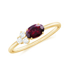 1.25 CT Oval Rhodolite Minimal East West Ring with Diamond Trio Rhodolite - ( AAA ) - Quality - Rosec Jewels