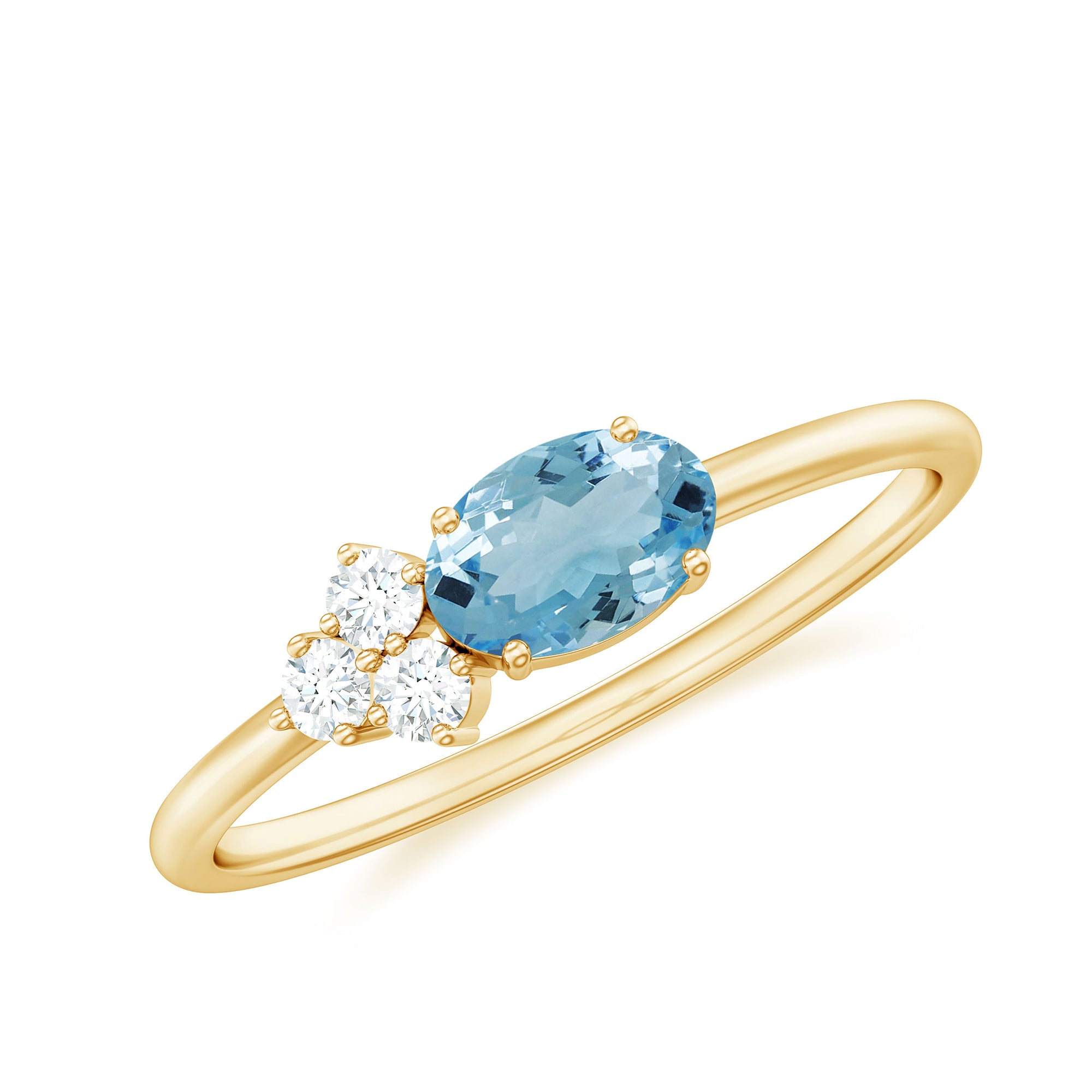 1/2 CT Oval Cut Aquamarine Promise Ring with Diamond Trio Aquamarine - ( AAA ) - Quality - Rosec Jewels