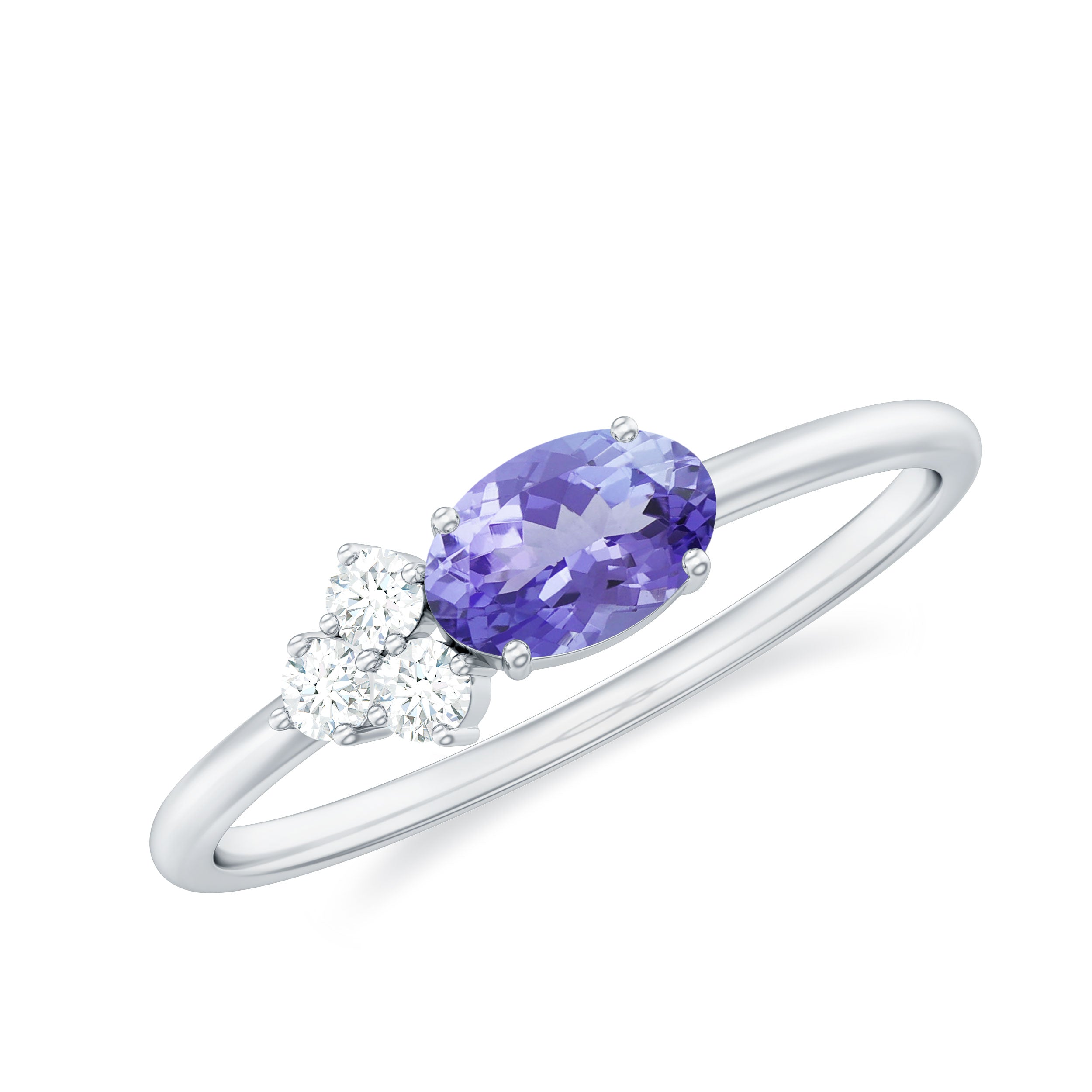 Oval Tanzanite Minimal East West Ring with Diamond Trio Tanzanite - ( AAA ) - Quality - Rosec Jewels