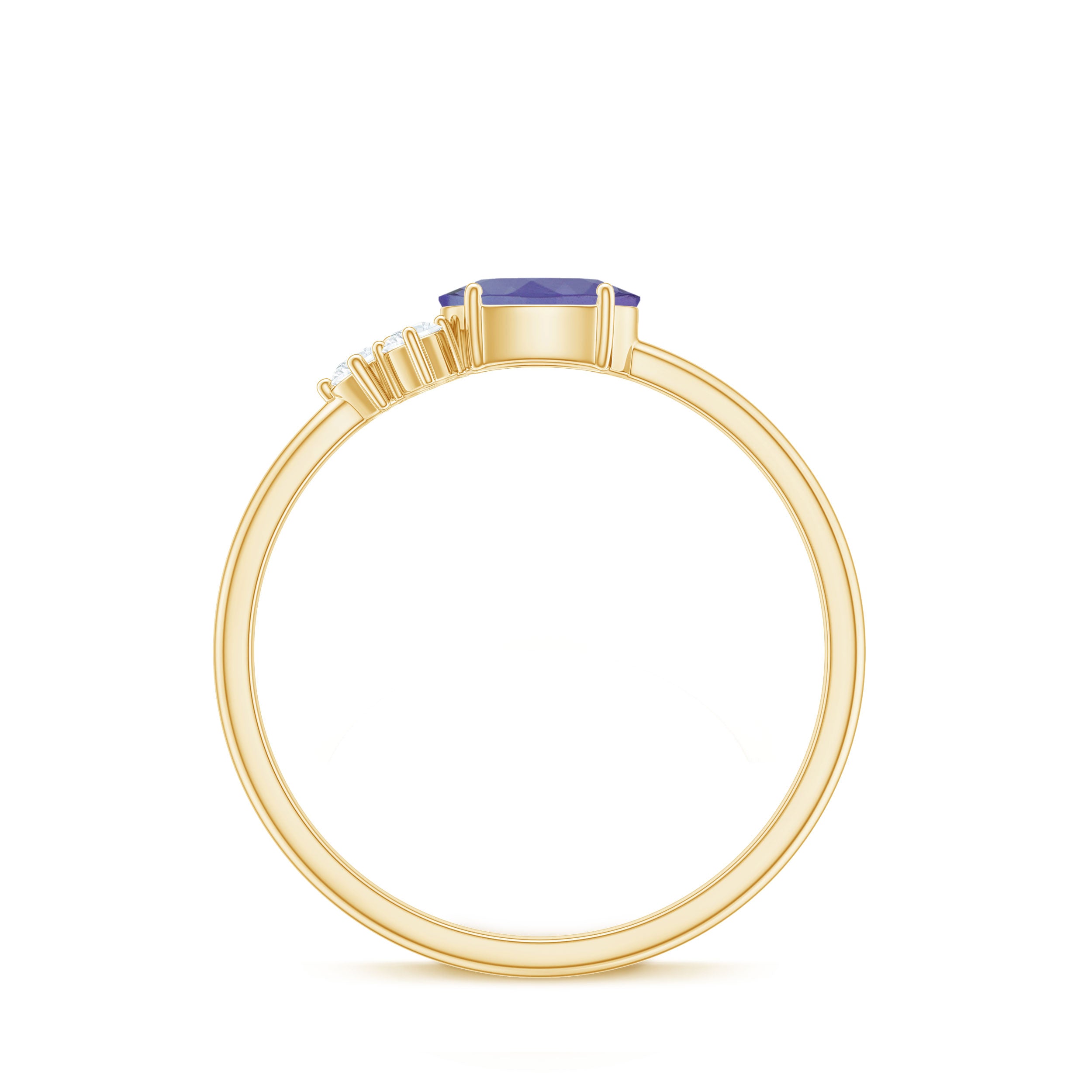 Oval Tanzanite Minimal East West Ring with Diamond Trio Tanzanite - ( AAA ) - Quality - Rosec Jewels