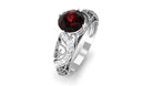 Round Garnet Vintage Inspired Engagement Ring with Diamond Garnet - ( AAA ) - Quality - Rosec Jewels