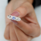 Round Tanzanite Vintage Inspired Engagement Ring with Diamond Tanzanite - ( AAA ) - Quality - Rosec Jewels