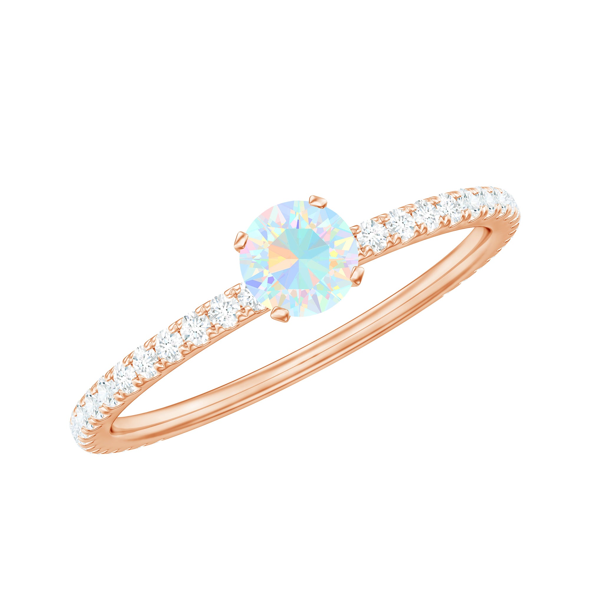 Simple Ethiopian Opal and Diamond Solitaire Ring Ethiopian Opal - ( AAA ) - Quality - Rosec Jewels