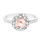 Round Morganite and Diamond Flower Engagement Ring Morganite - ( AAA ) - Quality - Rosec Jewels