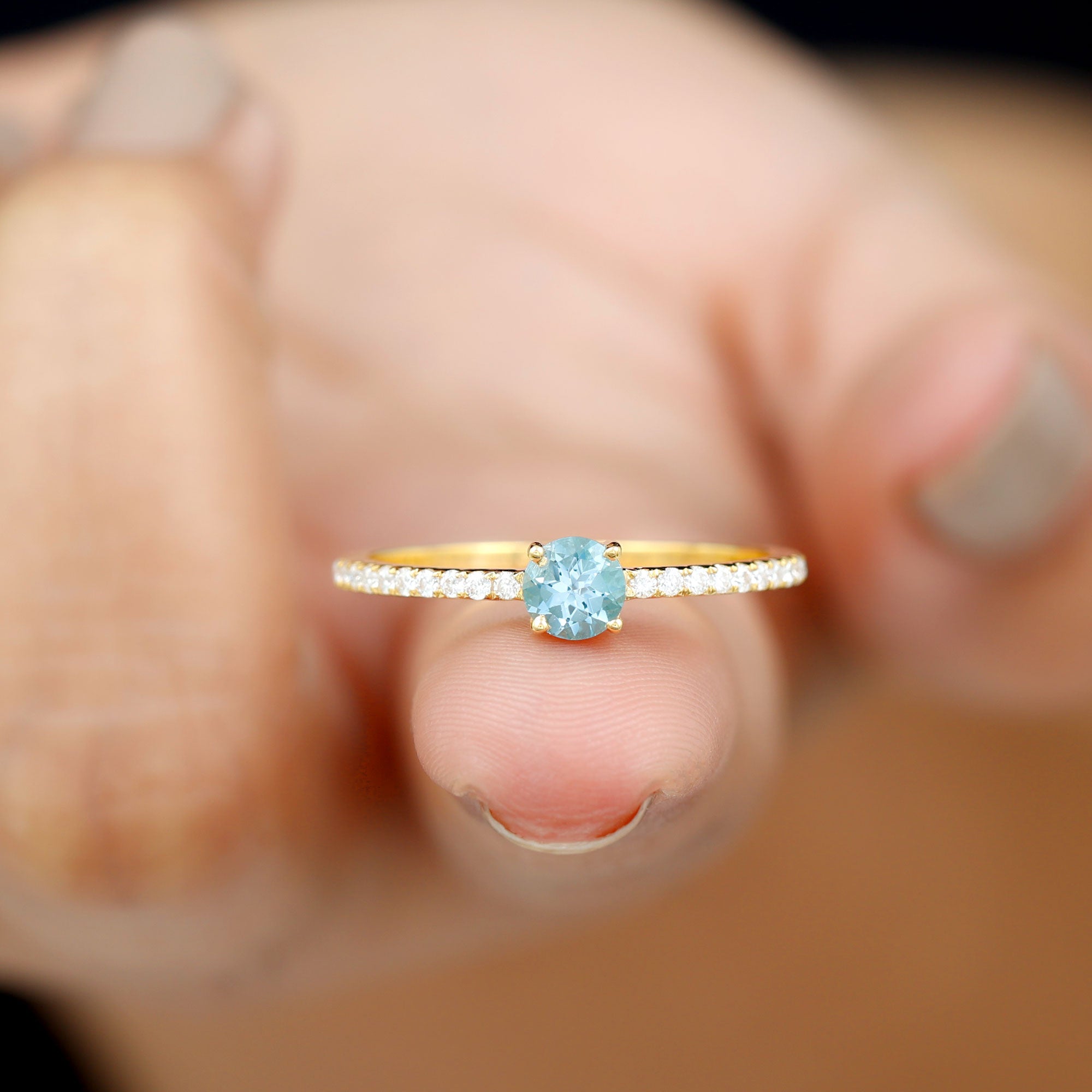 Sky Blue Topaz Solitaire Ring with Diamond Side Stones Sky Blue Topaz - ( AAA ) - Quality - Rosec Jewels